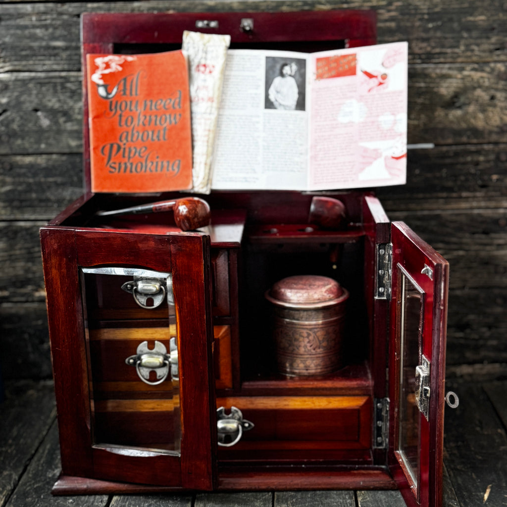 Tobacco Cabinet w/ Bevelled Glass Doors, Plus Accessories