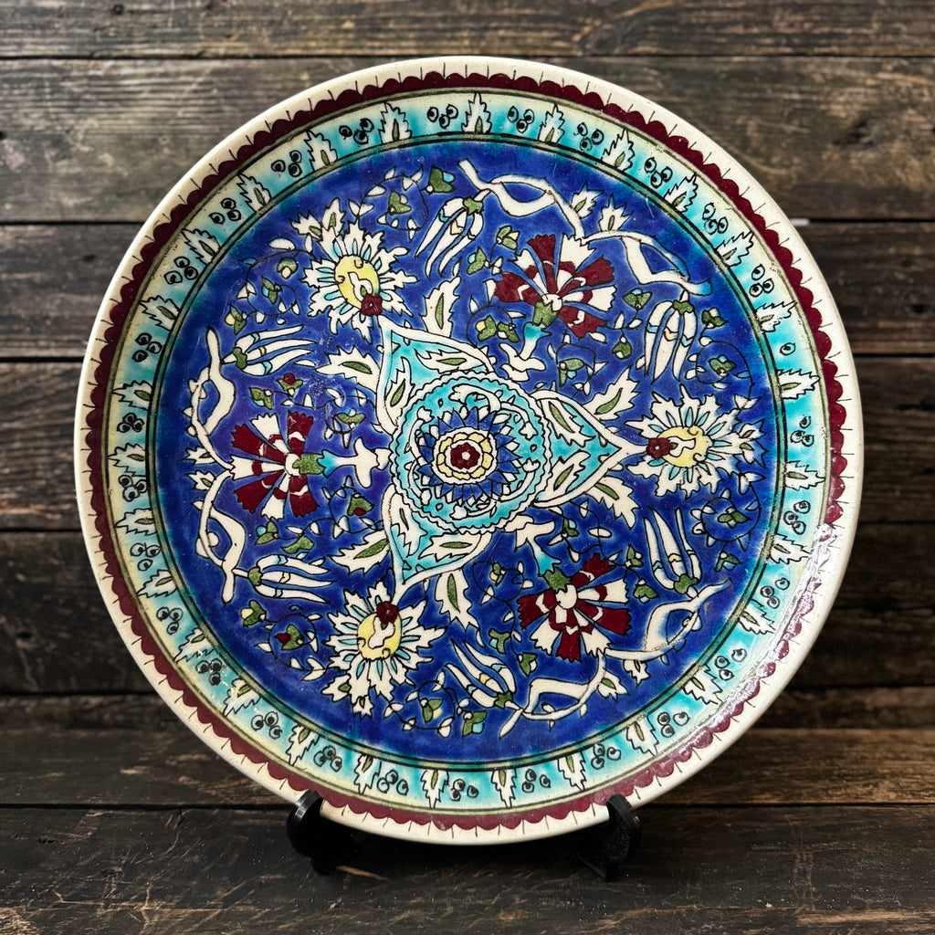 Large Decorative Turkish Hand-Painted Glazed Wall Plate