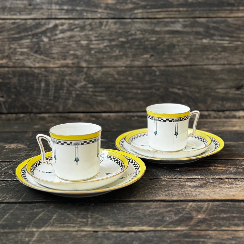 Set of two Art Deco espresso /coffee cups with matching saucers and plates