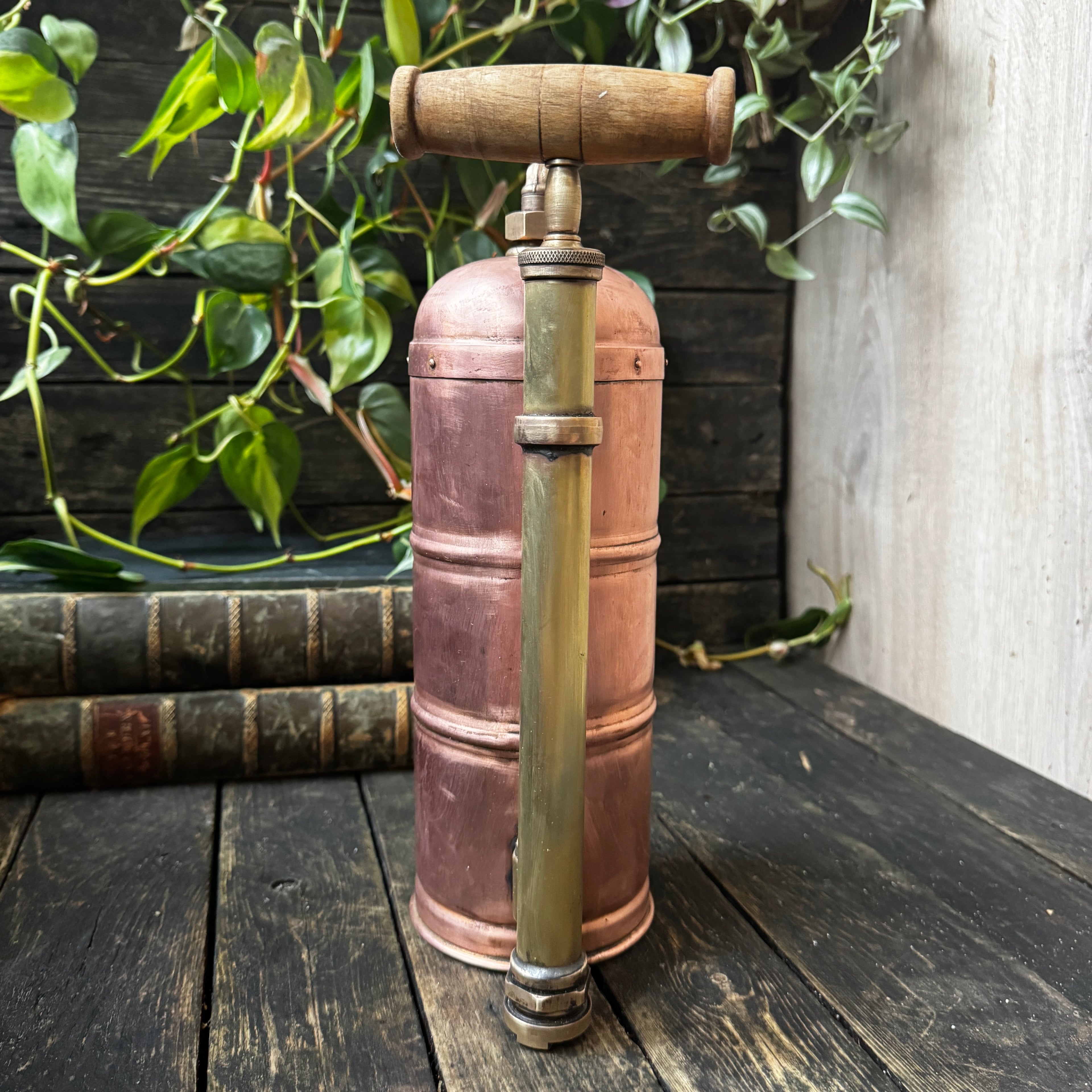 Beautiful 1930s French Muratori Hand Pump Garden Sprayer in Copper and Brass