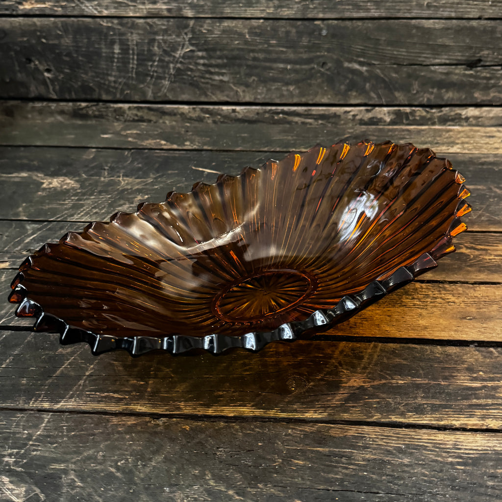 Large Art Deco pressed glass bowl in a rich amber shade 1930s