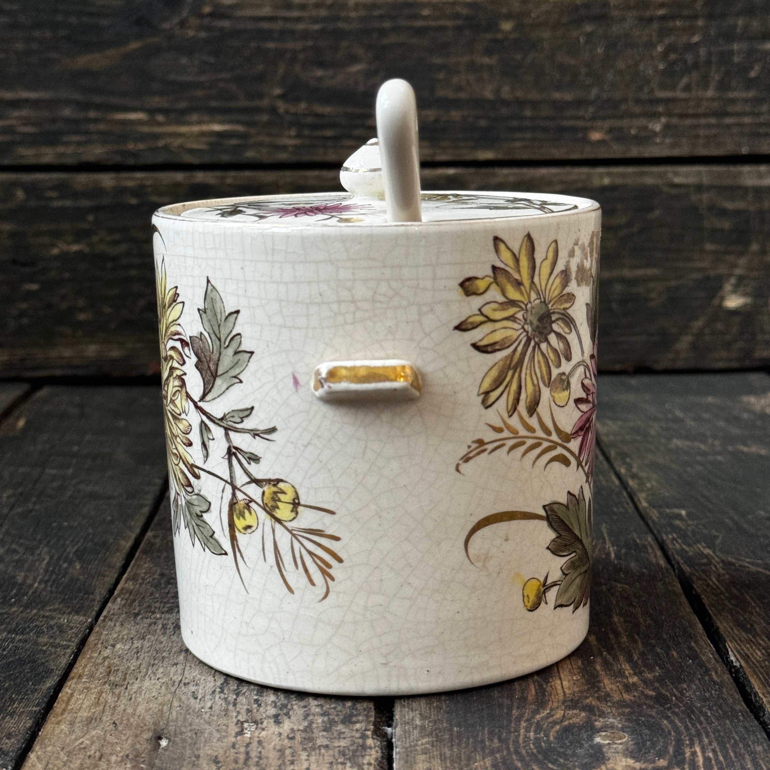 Hand-Painted Chrysanthemum Crackle Glaze Preserve Jar, Lid & Spoon Set