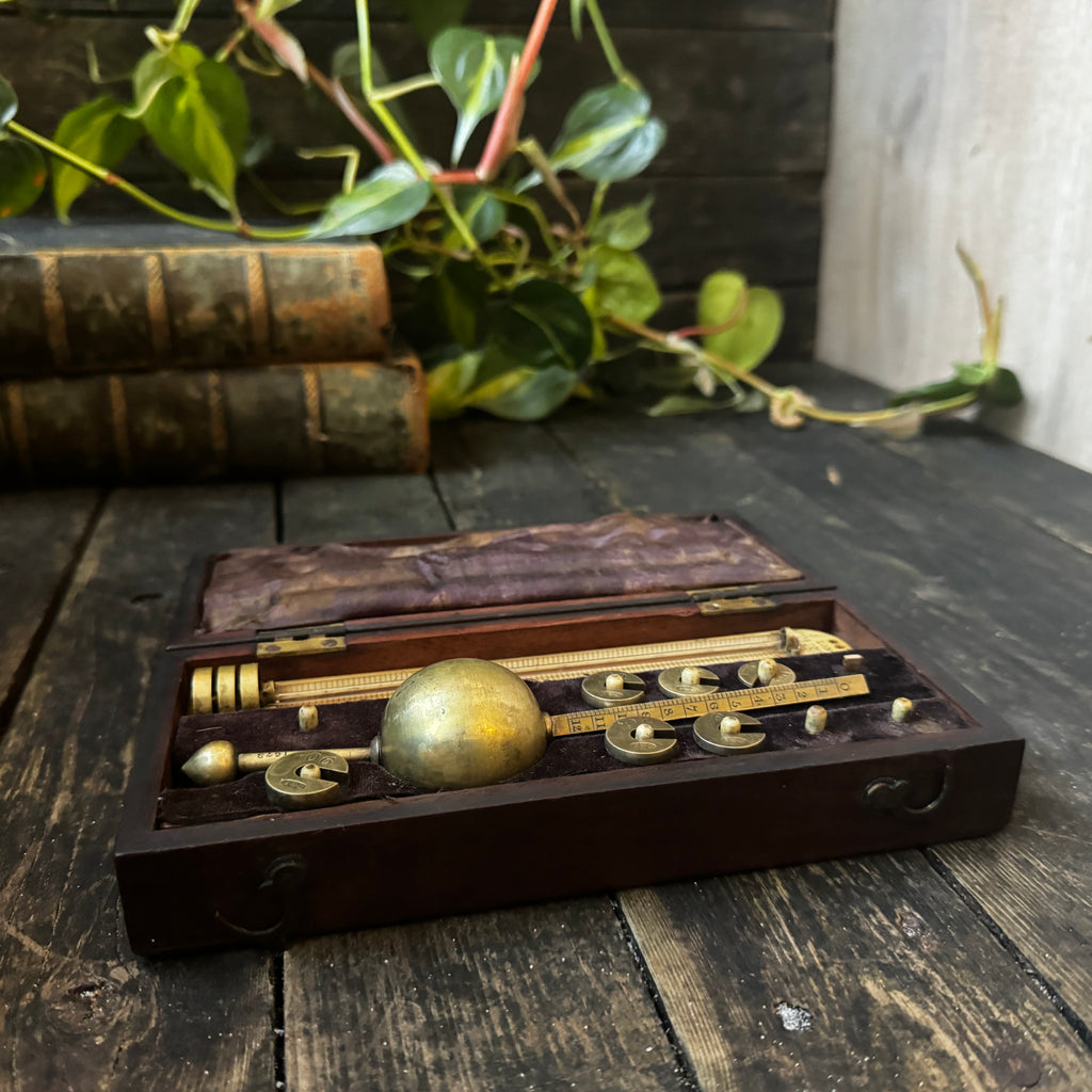 Early 1800s Sikes’ Hydrometer in Wooden and Bone Case
