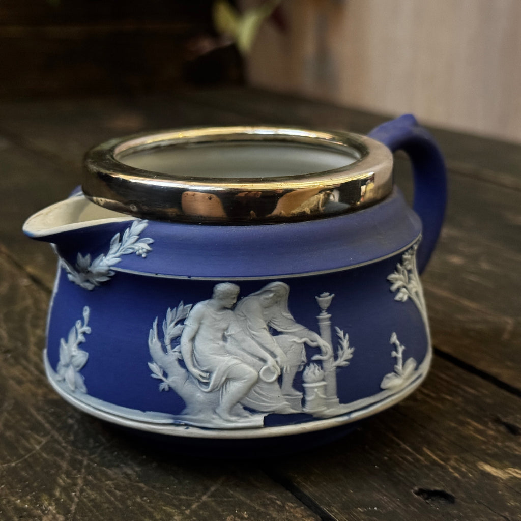 Beautiful late 19th century Wedgewood Jasperware cream jug with silver plated rim
