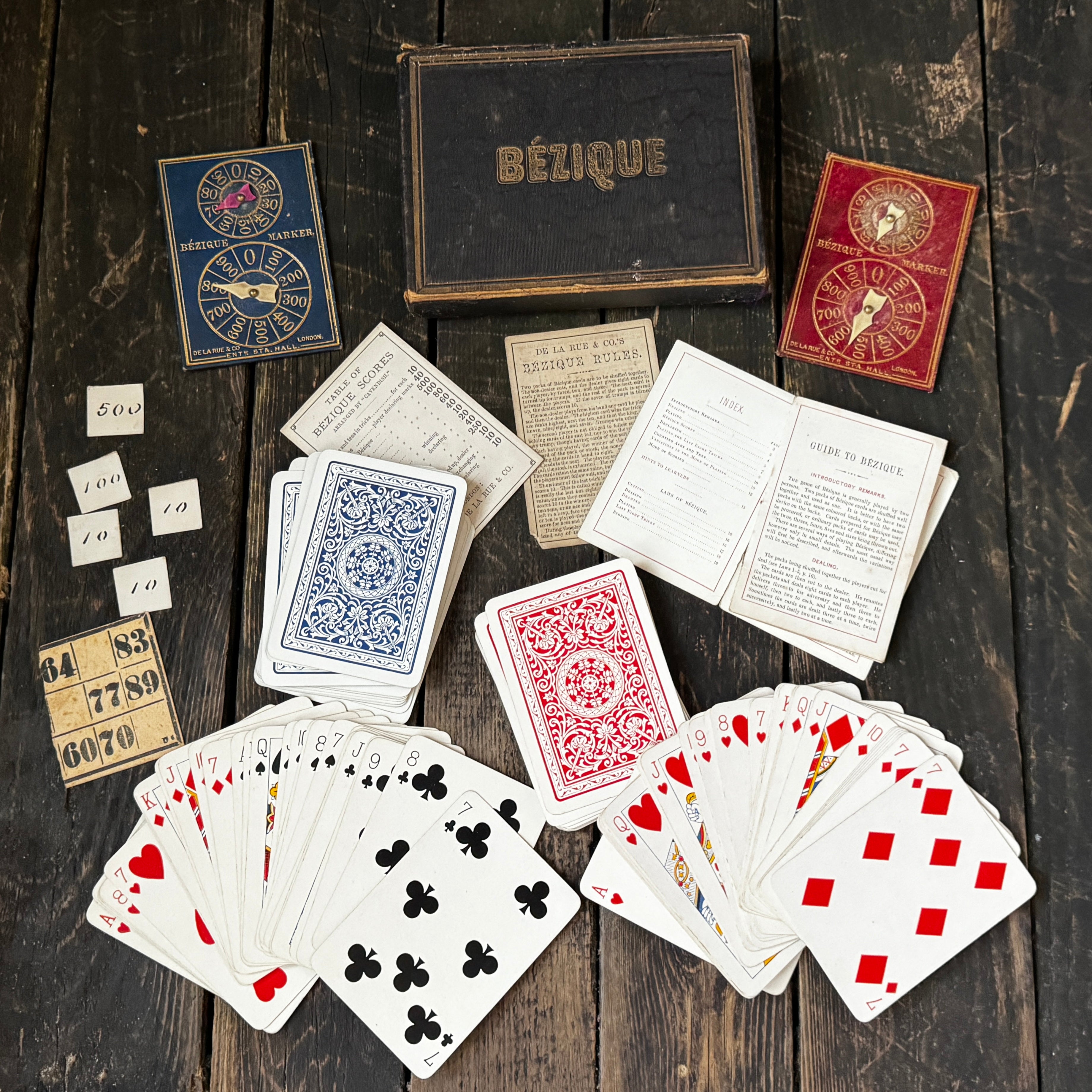 Mid-nineteenth century (1860s) edition of the popular card game Bezique, in original box with instructions etc