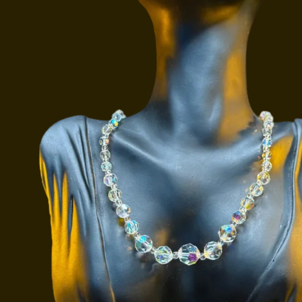 1950s Aurora Borealis single strand glass crystal necklace