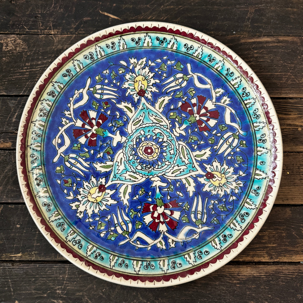 Large Decorative Turkish Hand-Painted Glazed Wall Plate