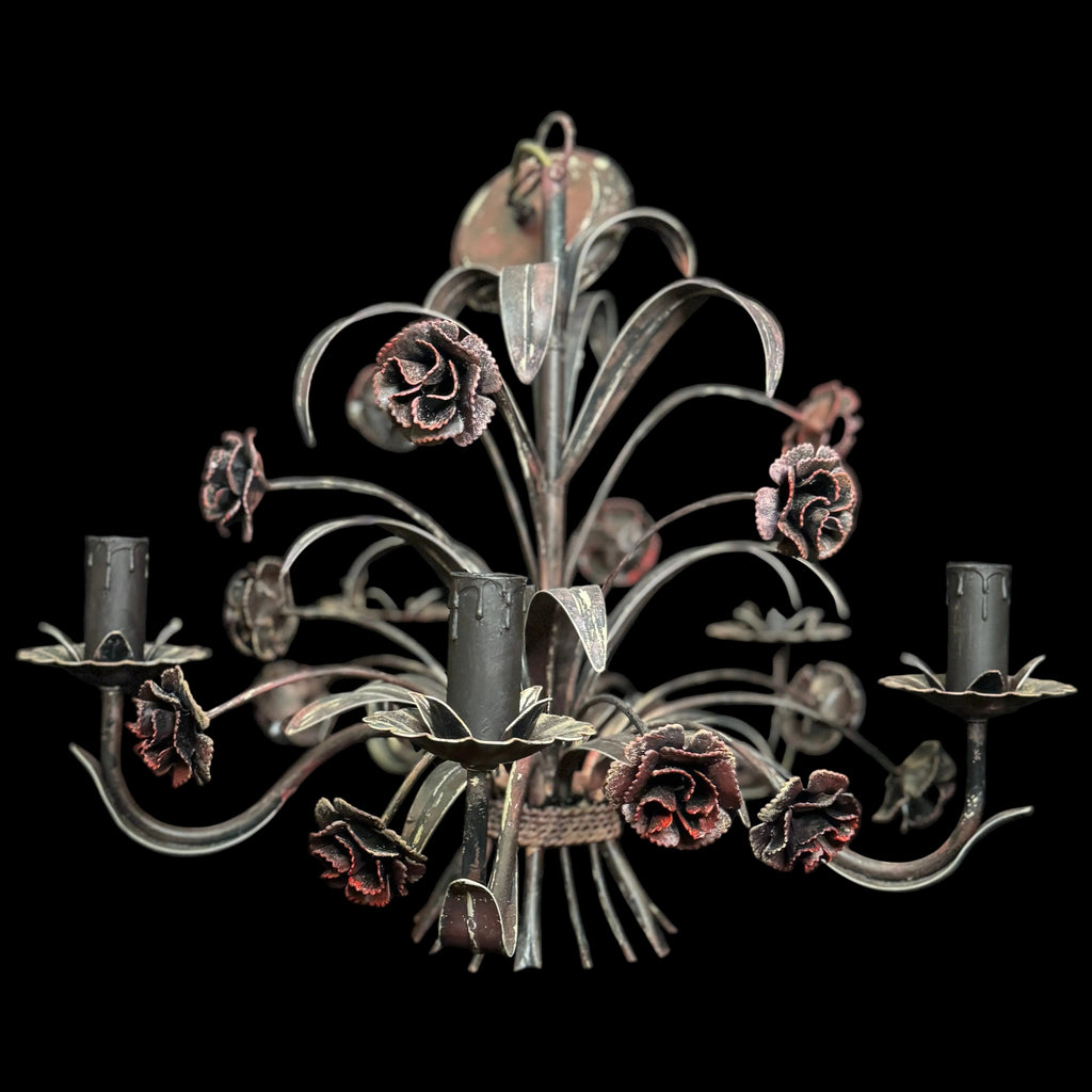 Hand-painted metal dark flower chandelier