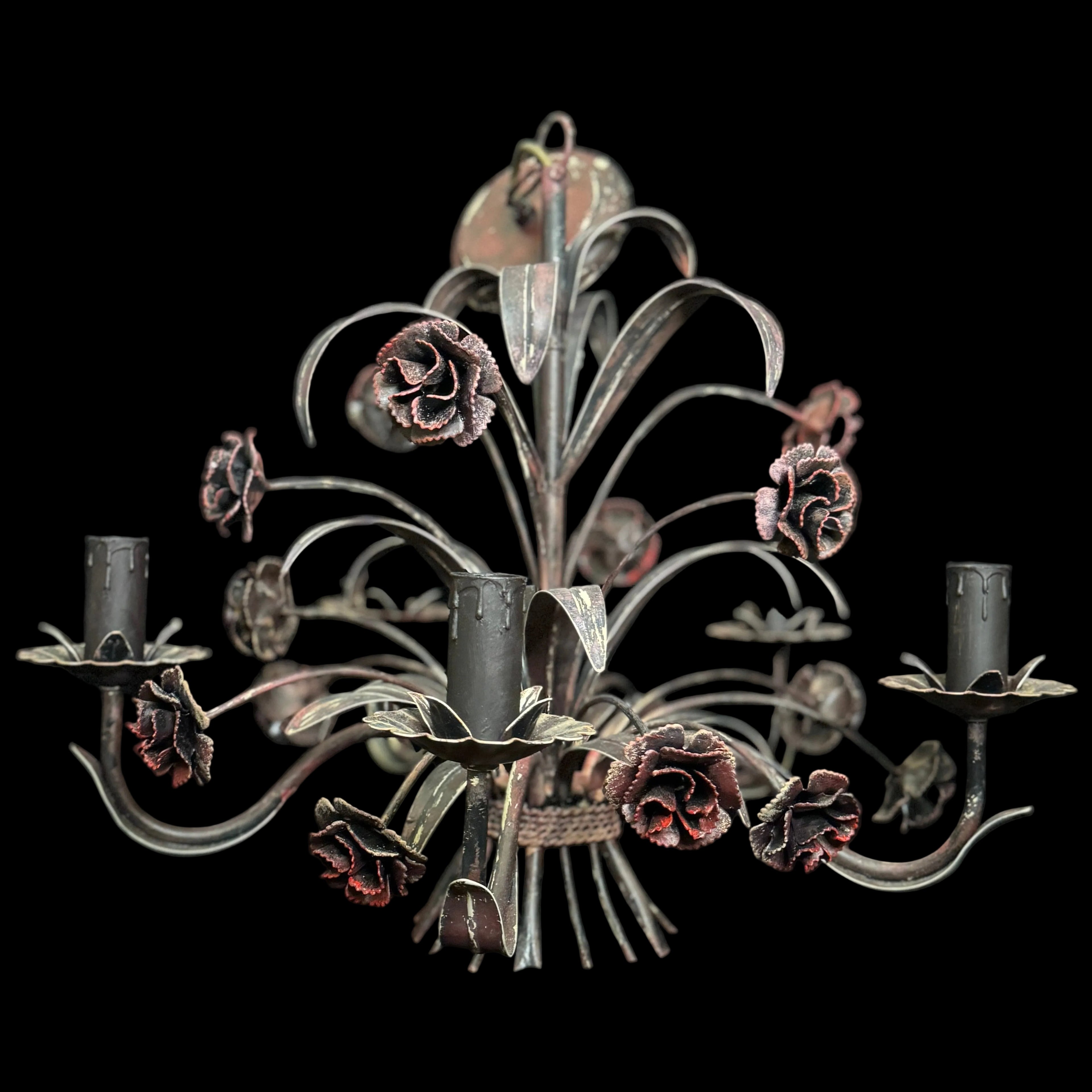 Hand-painted metal dark flower chandelier