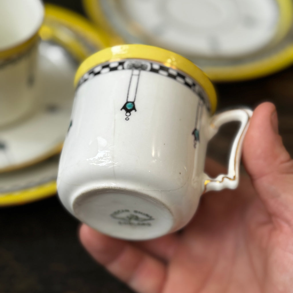 Set of two Art Deco espresso /coffee cups with matching saucers and plates