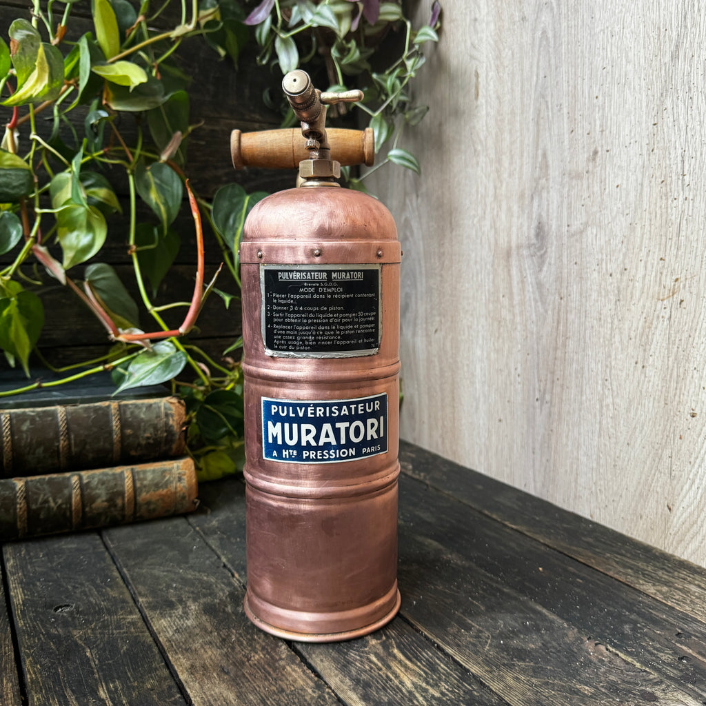 Beautiful 1930s French Muratori Hand Pump Garden Sprayer in Copper and Brass