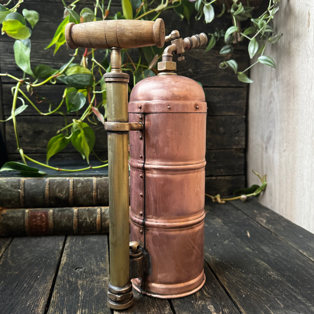 Beautiful 1930s French Muratori Hand Pump Garden Sprayer in Copper and Brass