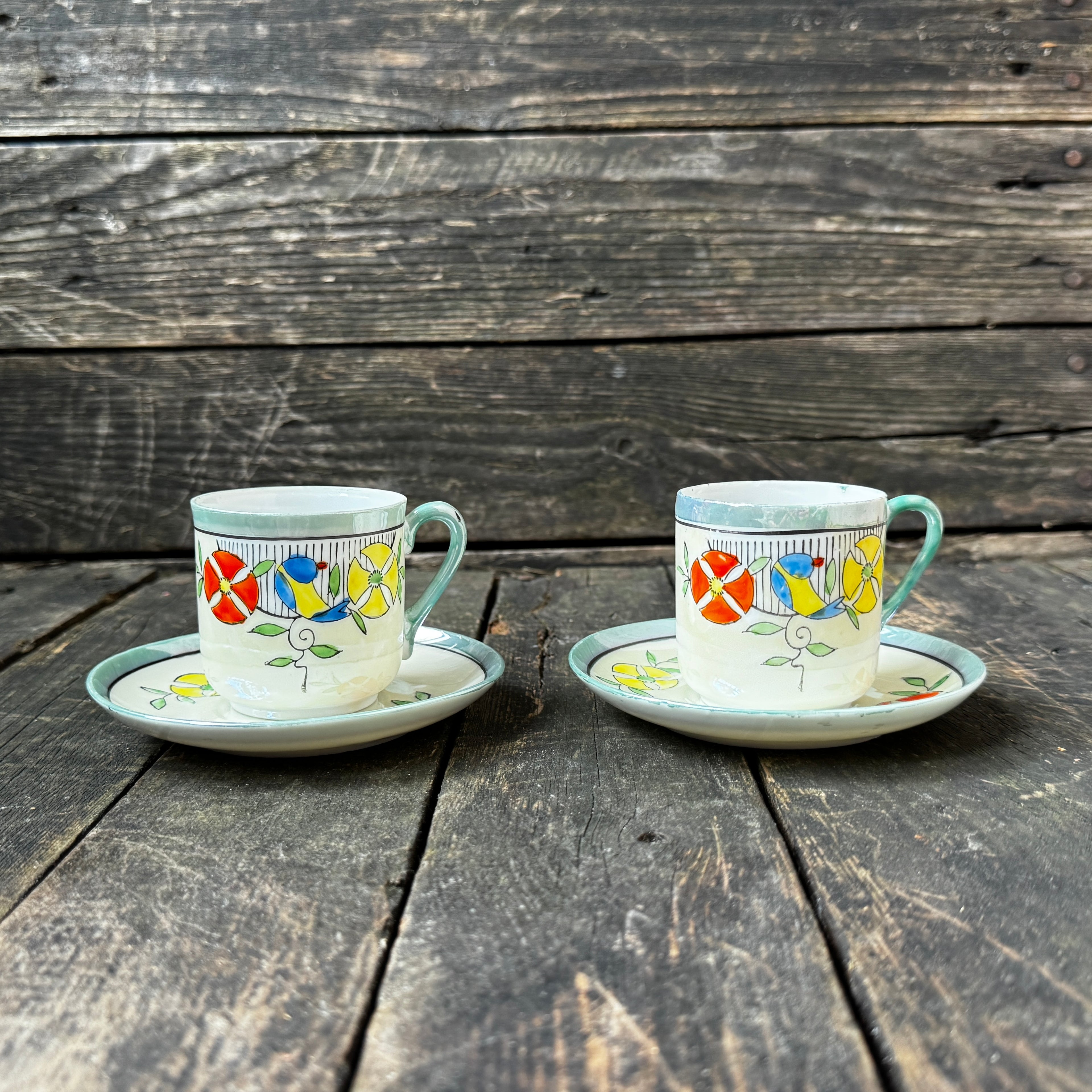 Delicate porcelain espresso cups and saucers, set of two