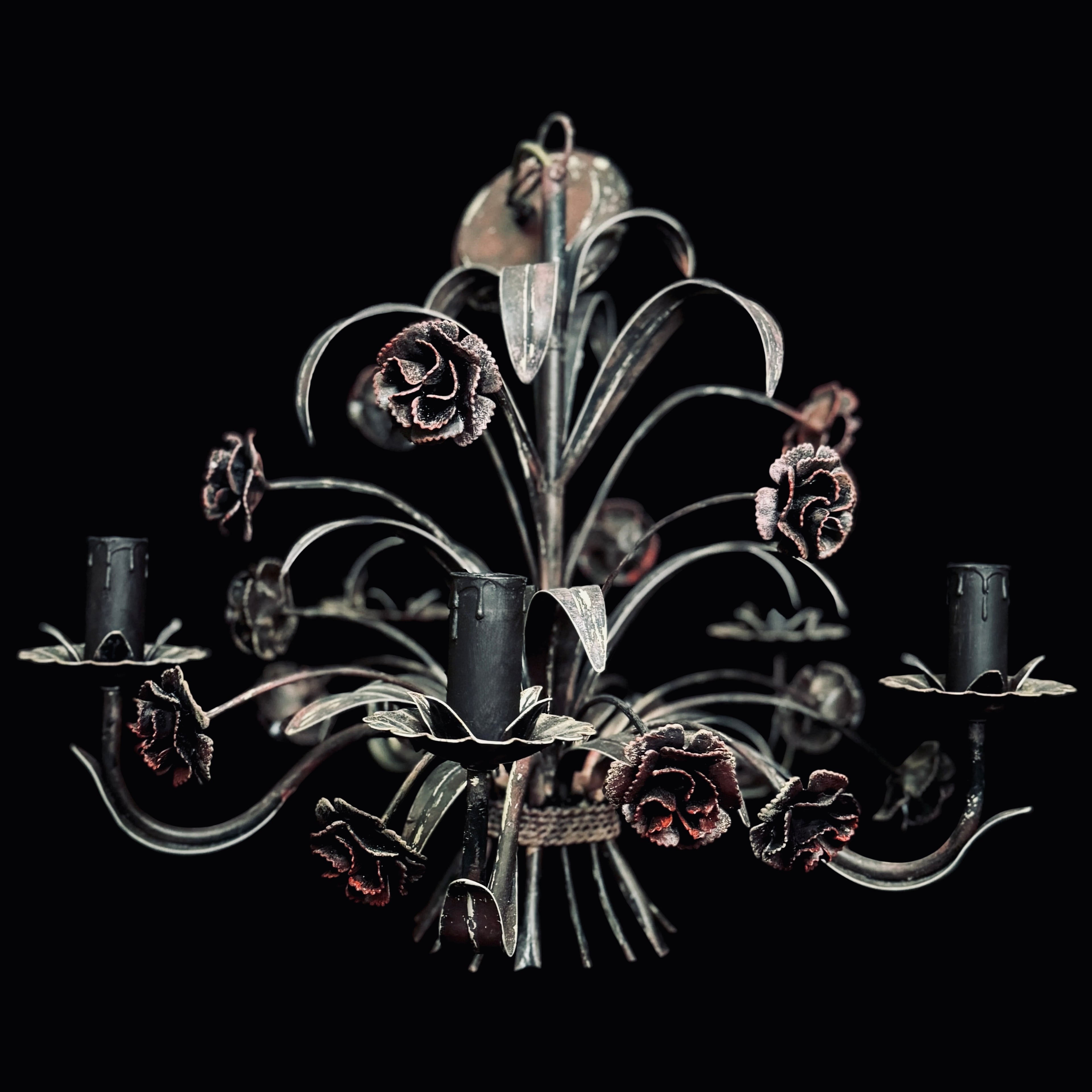 Hand-painted metal dark flower chandelier