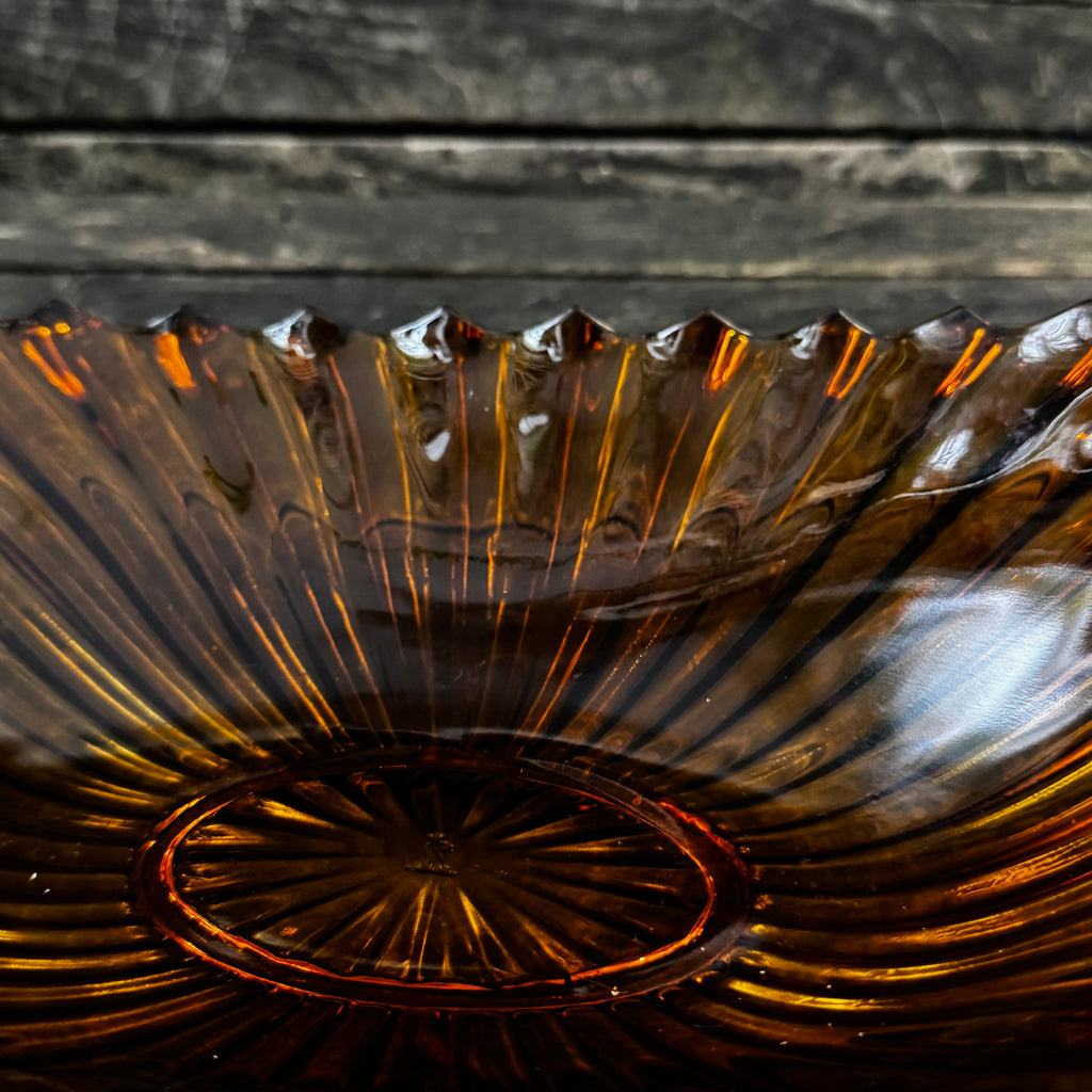 Large Art Deco pressed glass bowl in a rich amber shade 1930s