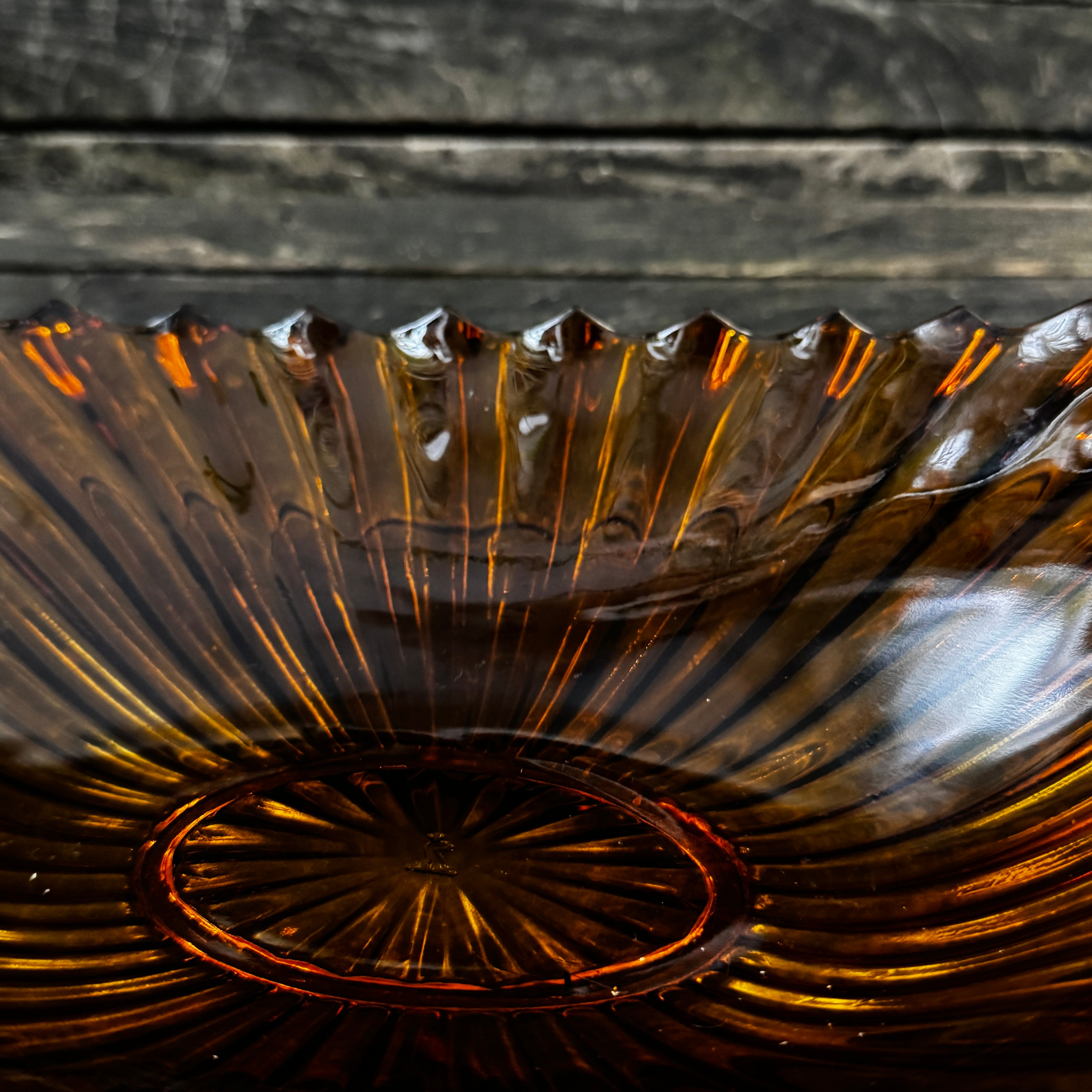Large Art Deco pressed glass bowl in a rich amber shade 1930s