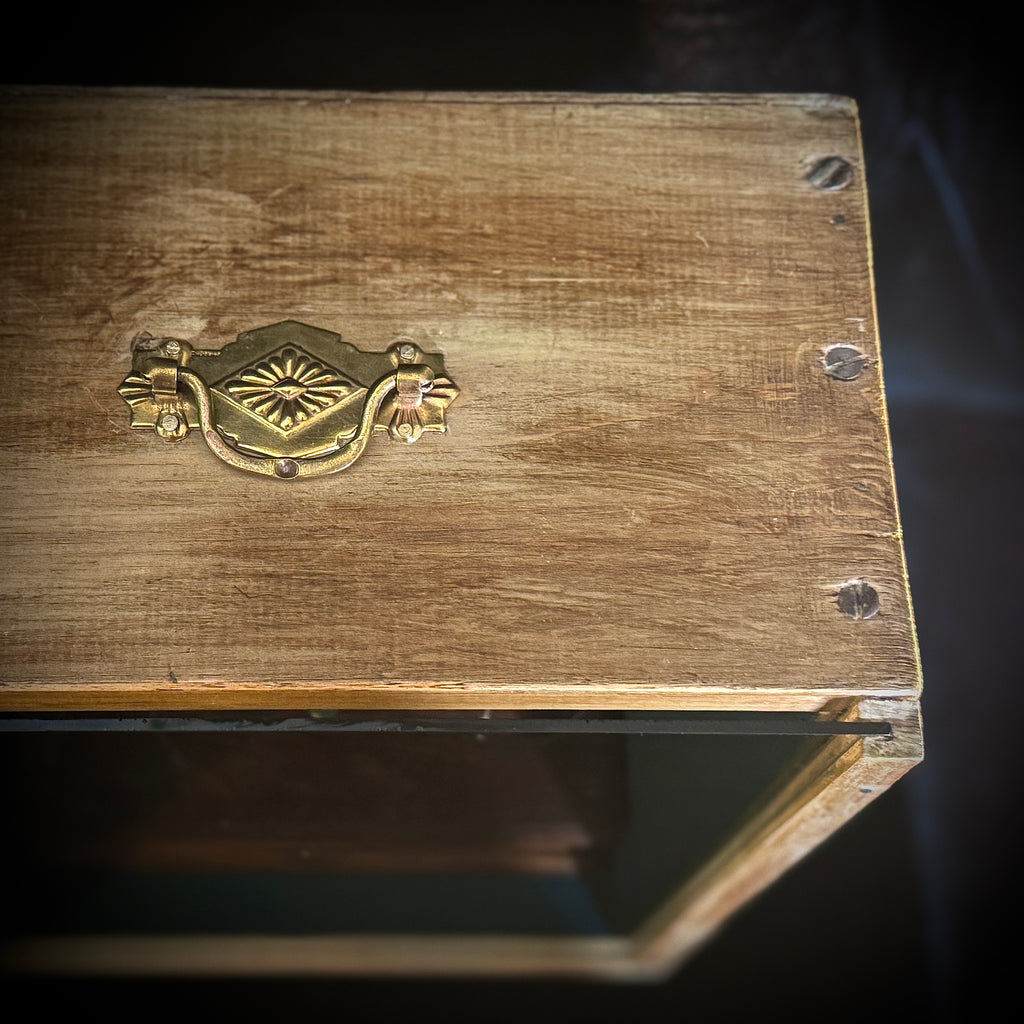 Set of antique apothecary scales in glass-fronted wooden case