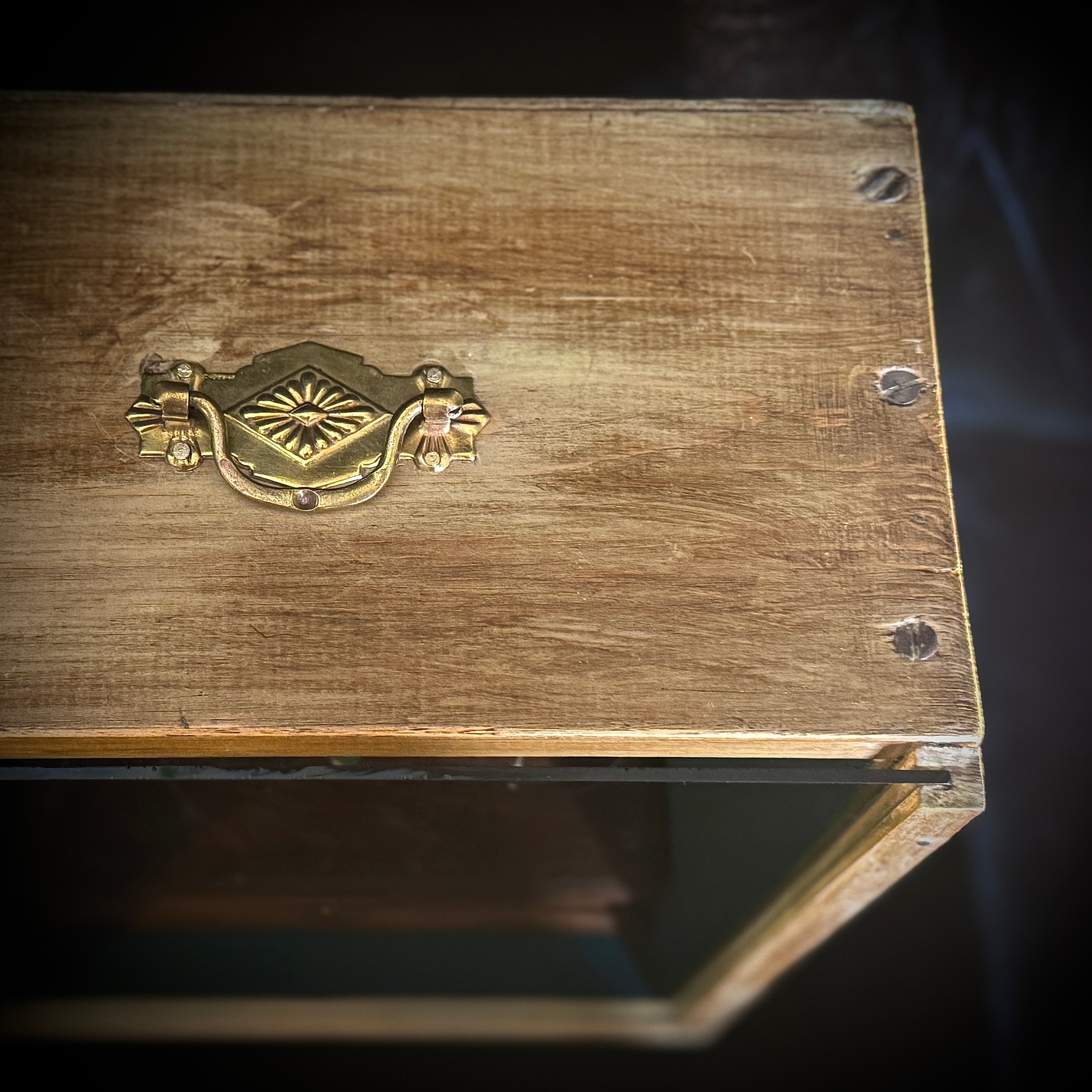 Set of antique apothecary scales in glass-fronted wooden case