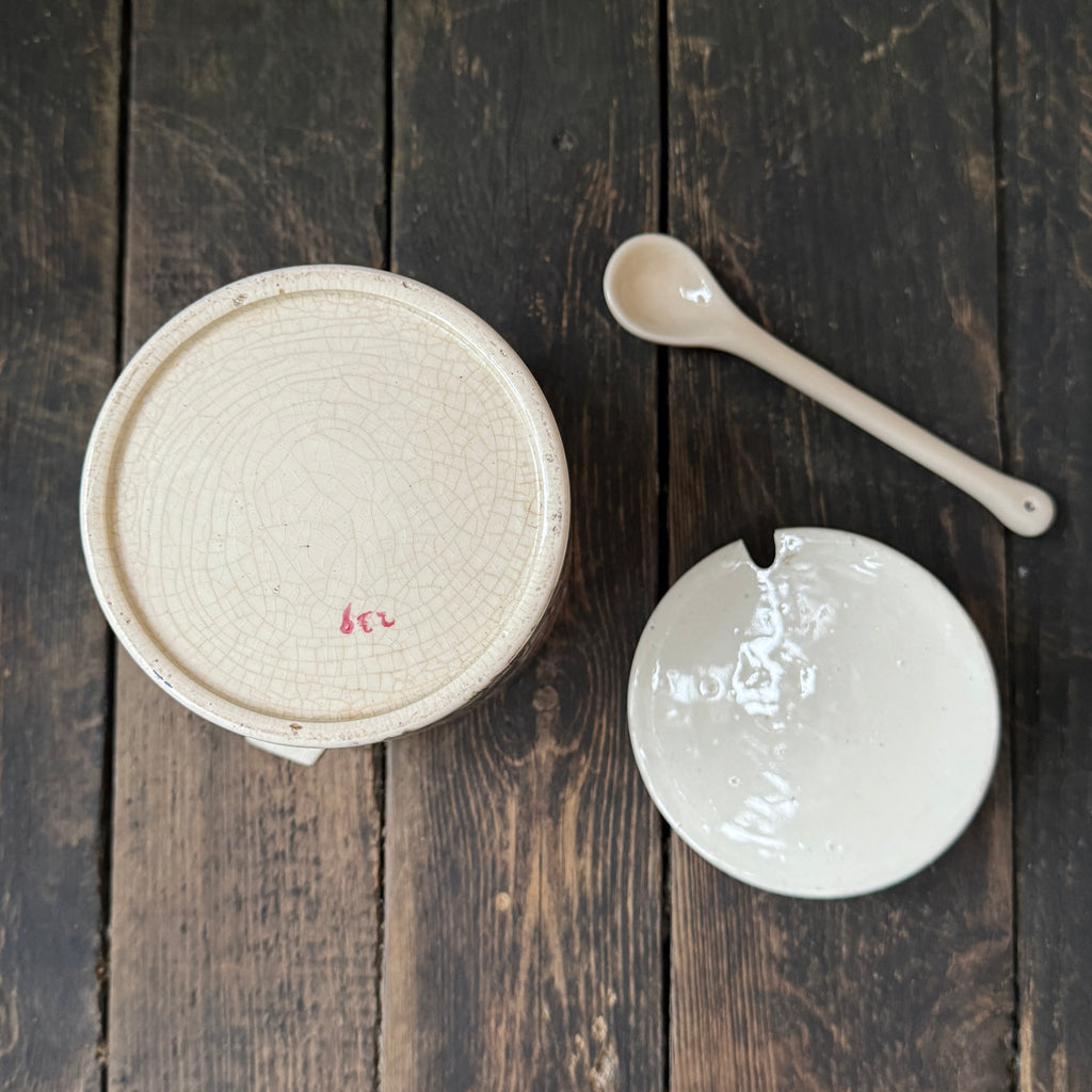 Hand-Painted Chrysanthemum Crackle Glaze Preserve Jar, Lid & Spoon Set
