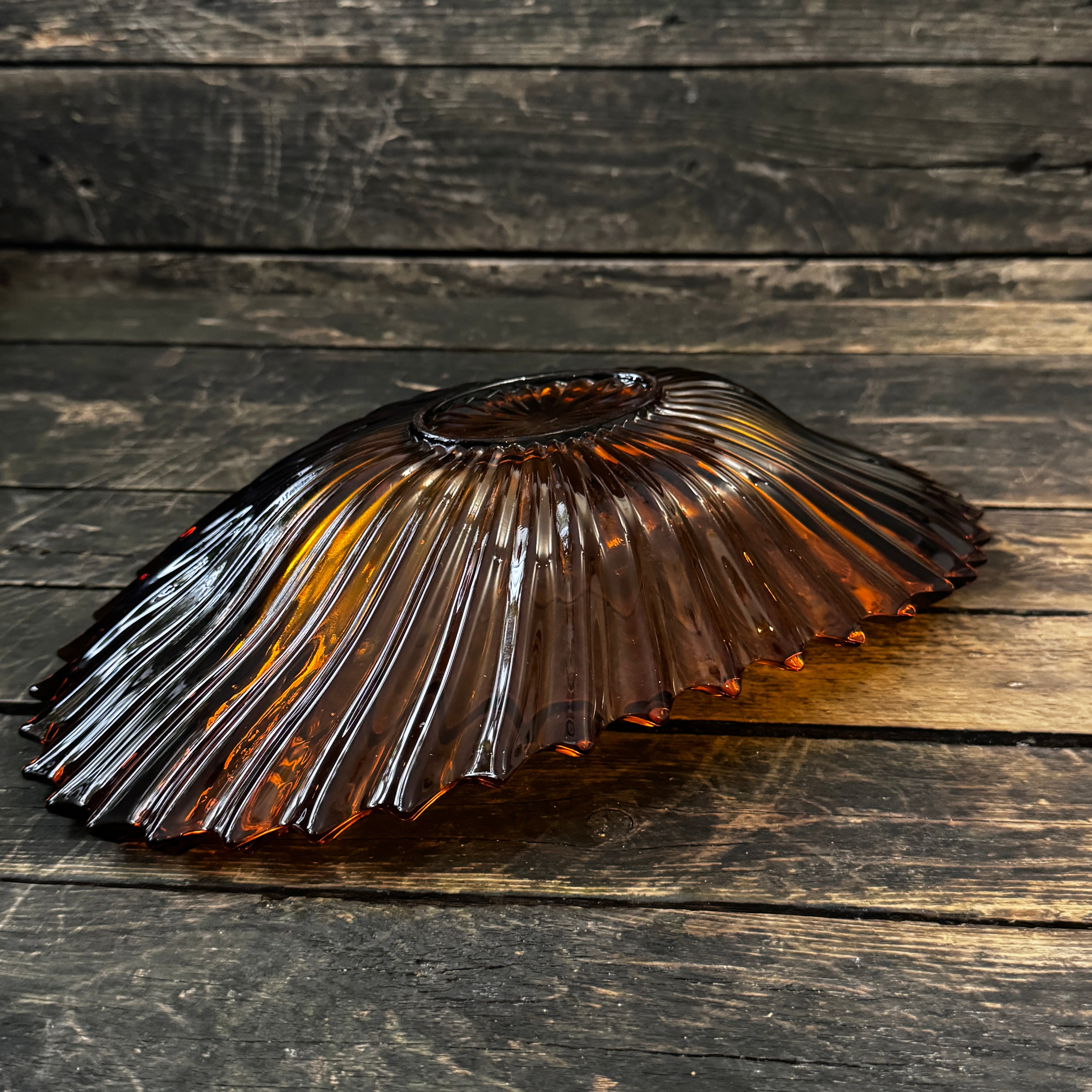 Large Art Deco pressed glass bowl in a rich amber shade 1930s