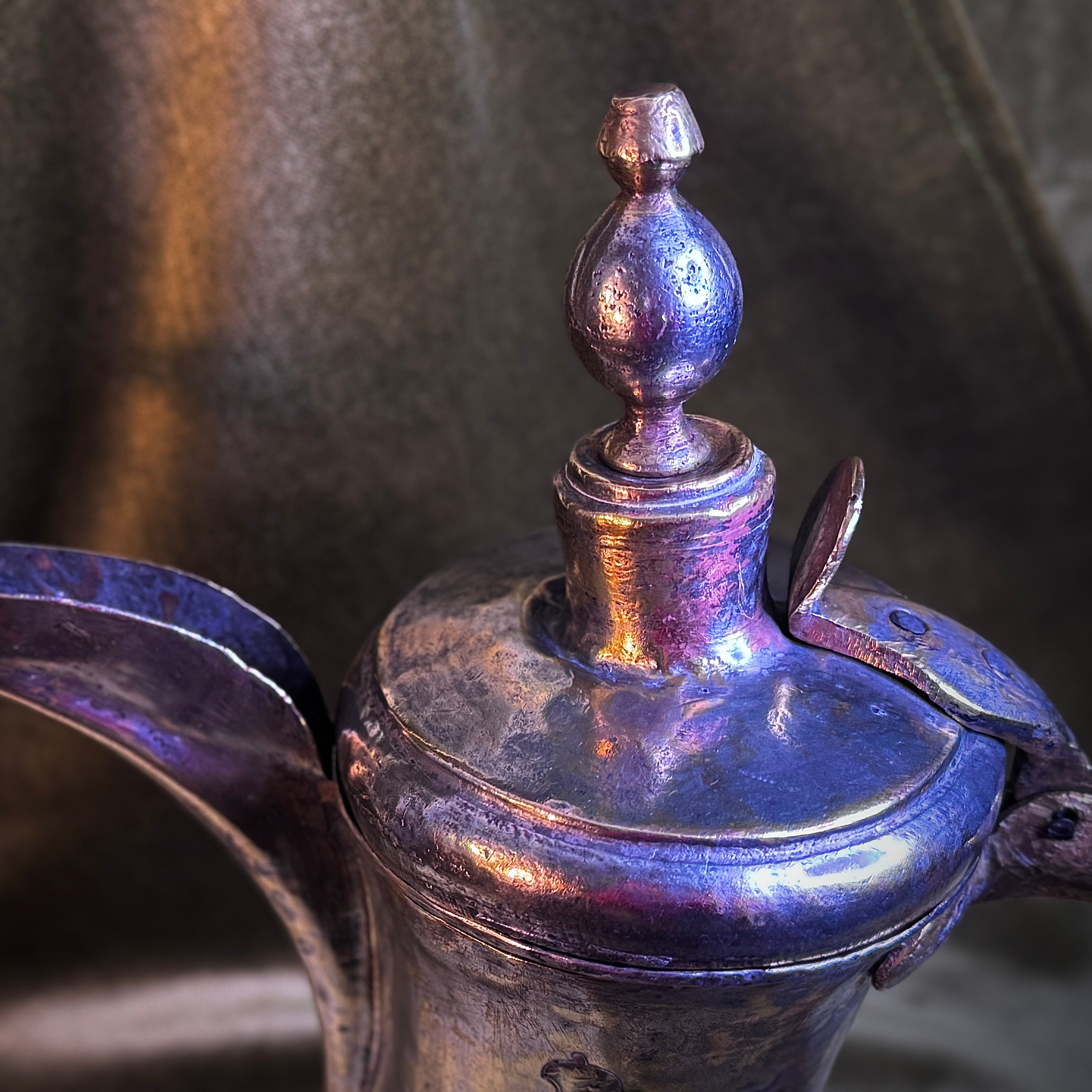 Handmade silver-plated Syrian Bedouin dallah of late 18th century