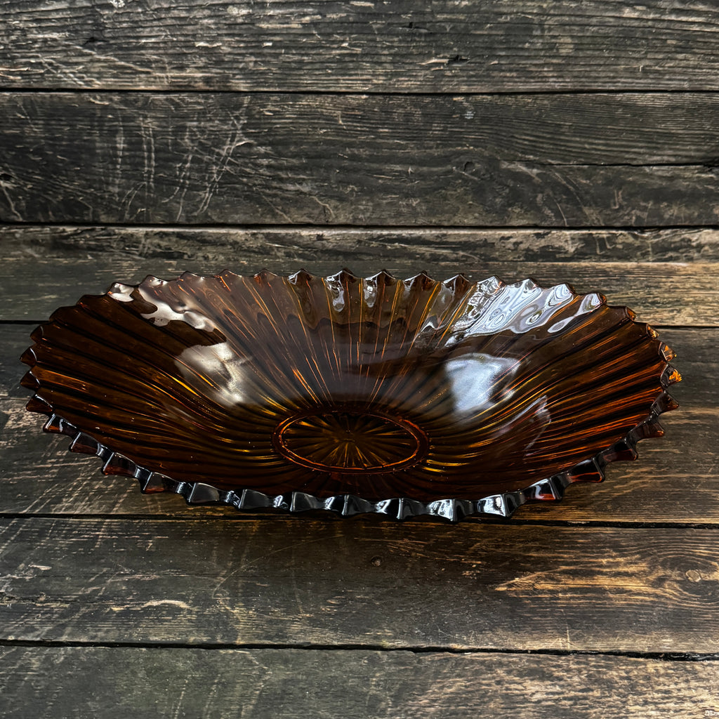 Large Art Deco pressed glass bowl in a rich amber shade 1930s