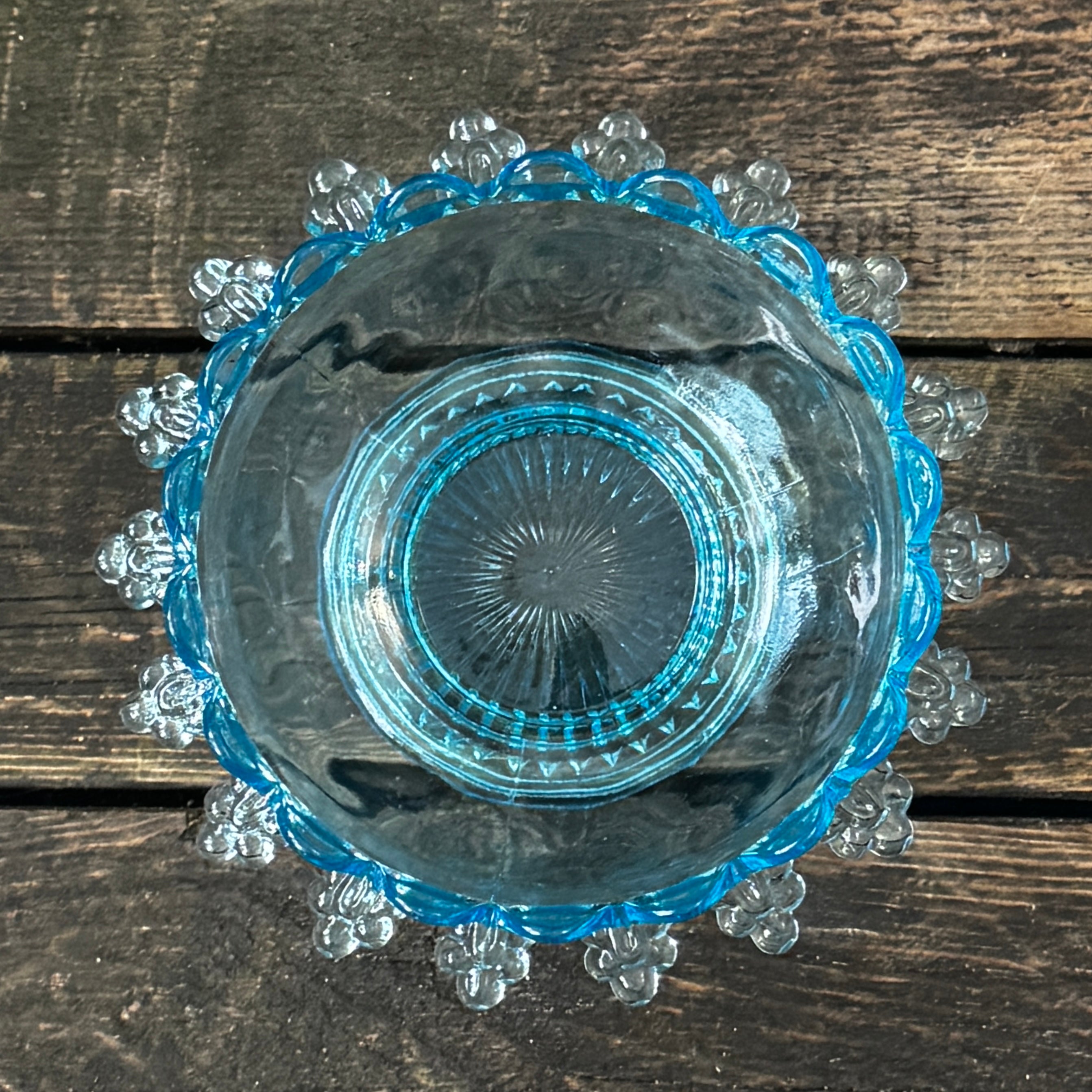 1930s or 1940s pressed glass sweet or trinket bowl in gorgeous pale blue