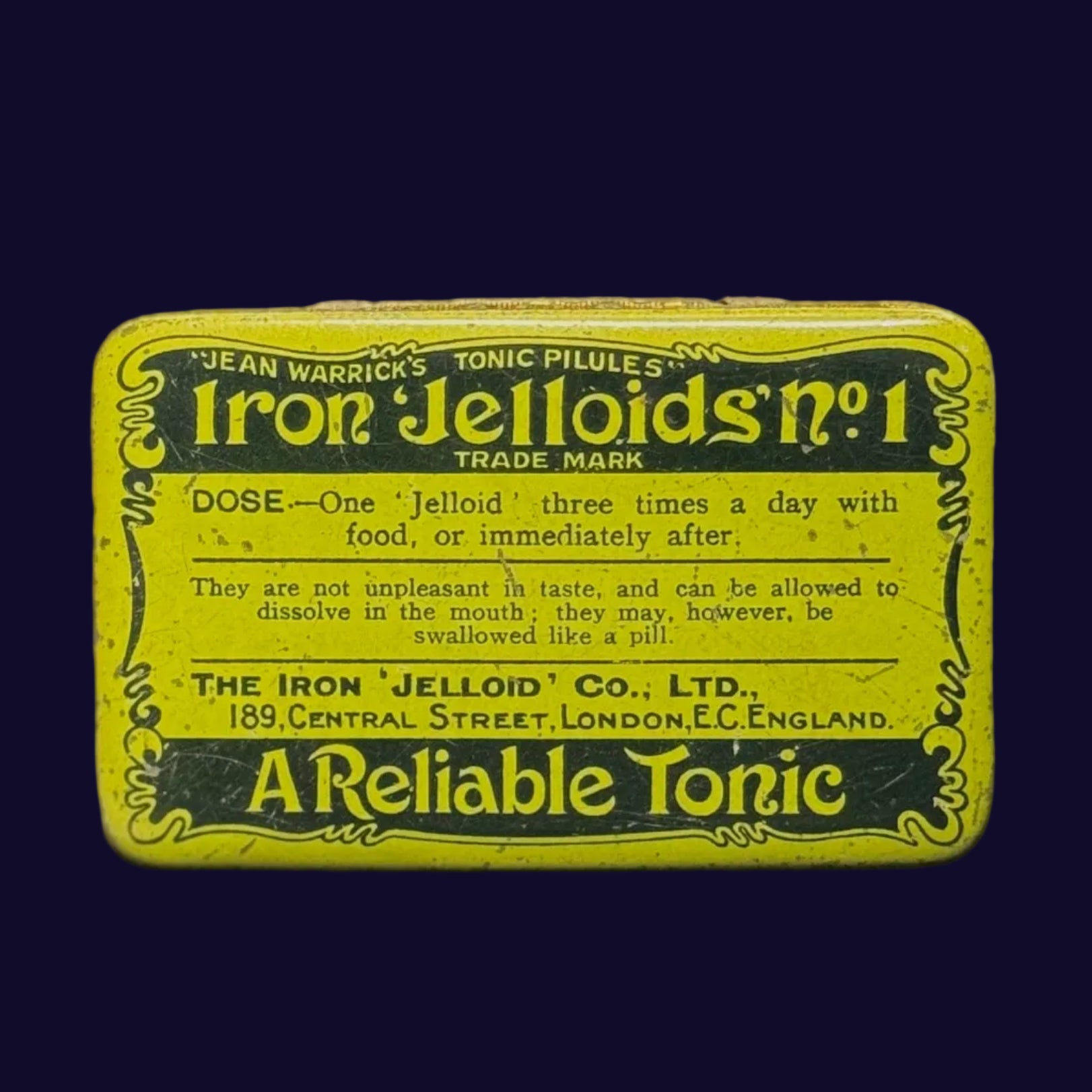 Gorgeous 1920s era 'Iron Jelloids No. 1' tin
