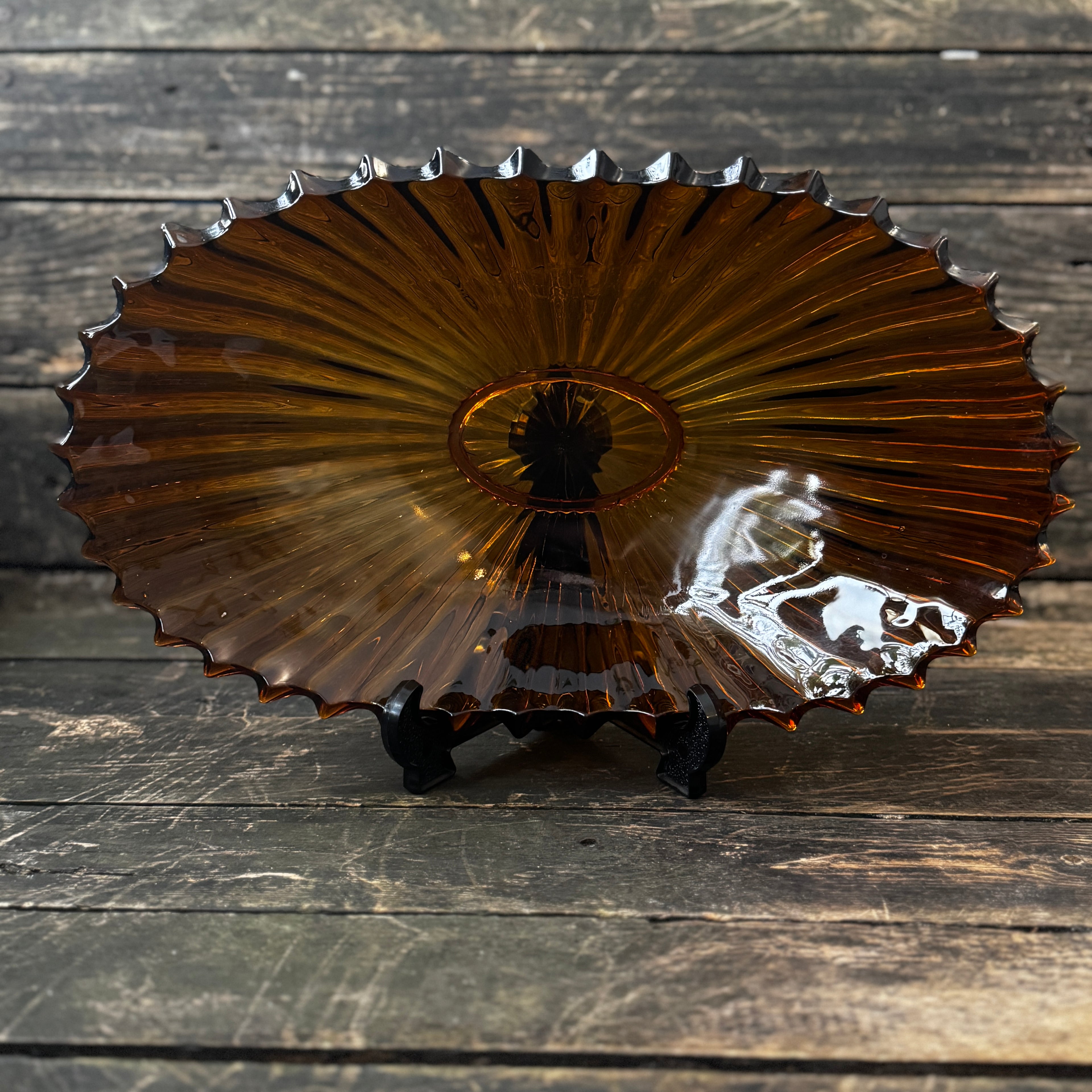 Large Art Deco pressed glass bowl in a rich amber shade 1930s