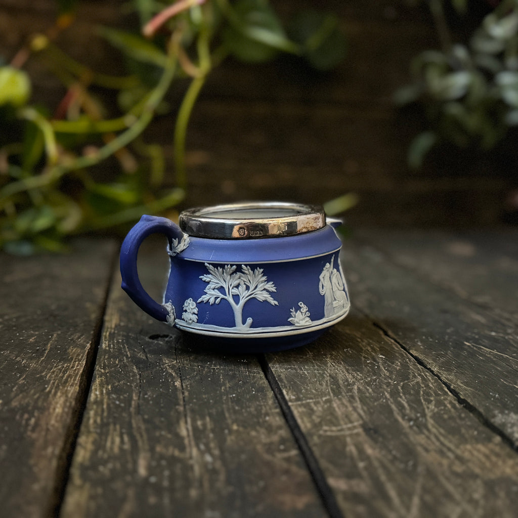 Beautiful late 19th century Wedgewood Jasperware cream jug with silver plated rim