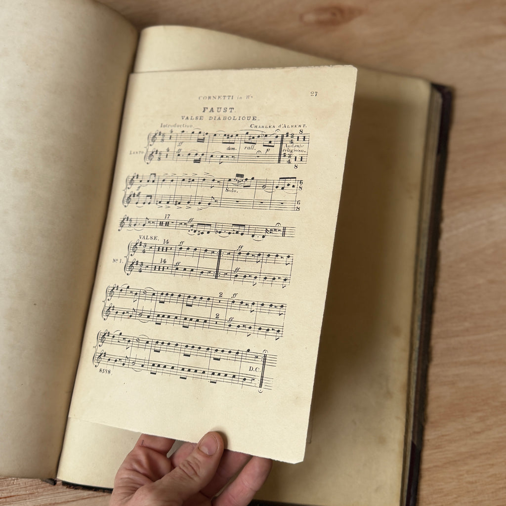 Set of two early-mid 19th century music books compiled by hand, with some notes in pen and pencil. Unique and personal, with gorgeous colour images and covers amongst the scores.