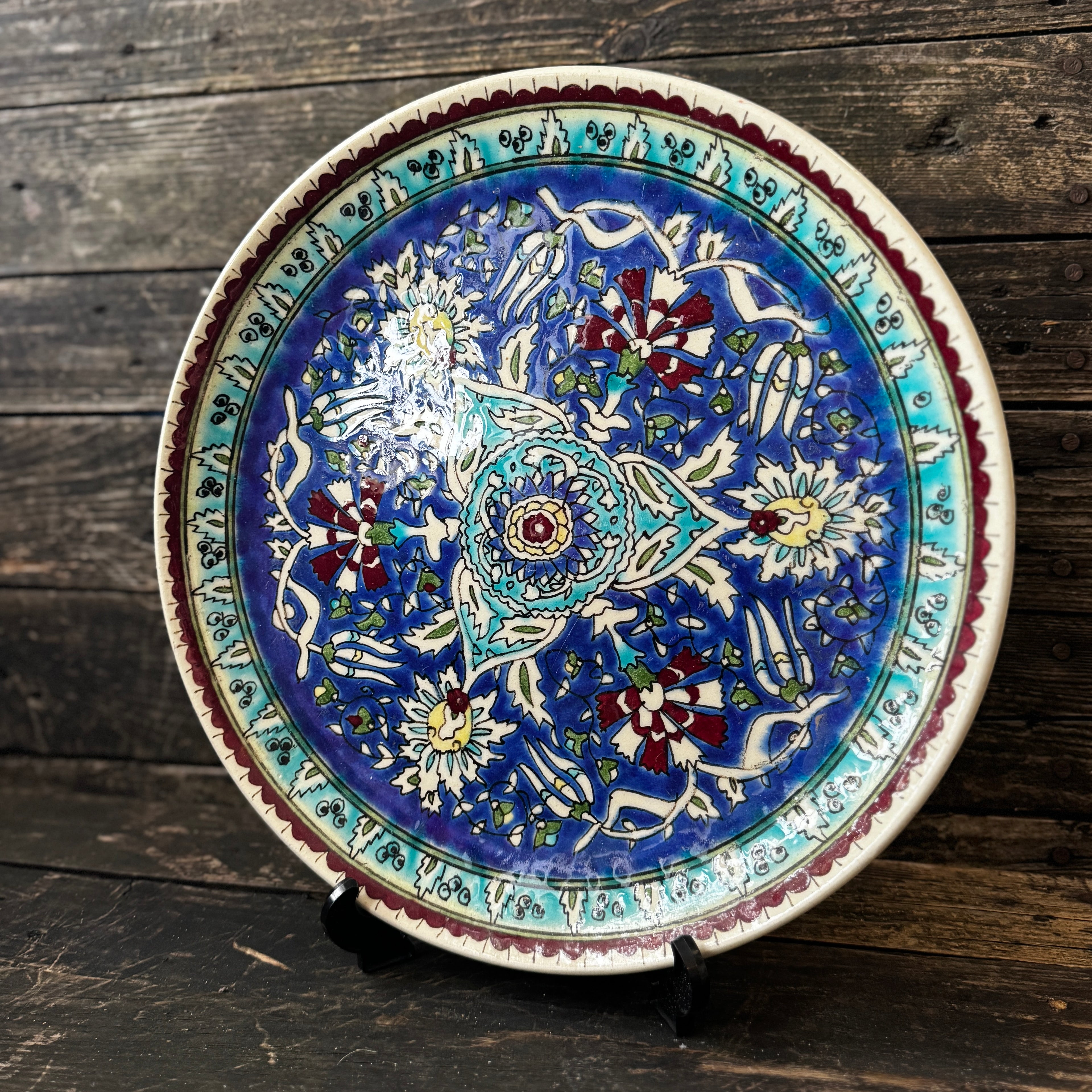 Large Decorative Turkish Hand-Painted Glazed Wall Plate