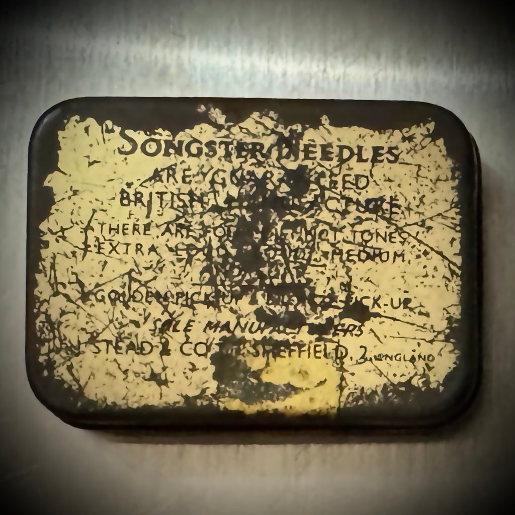 Azure blue, 1930s 'Songster' tin of gramophone needles