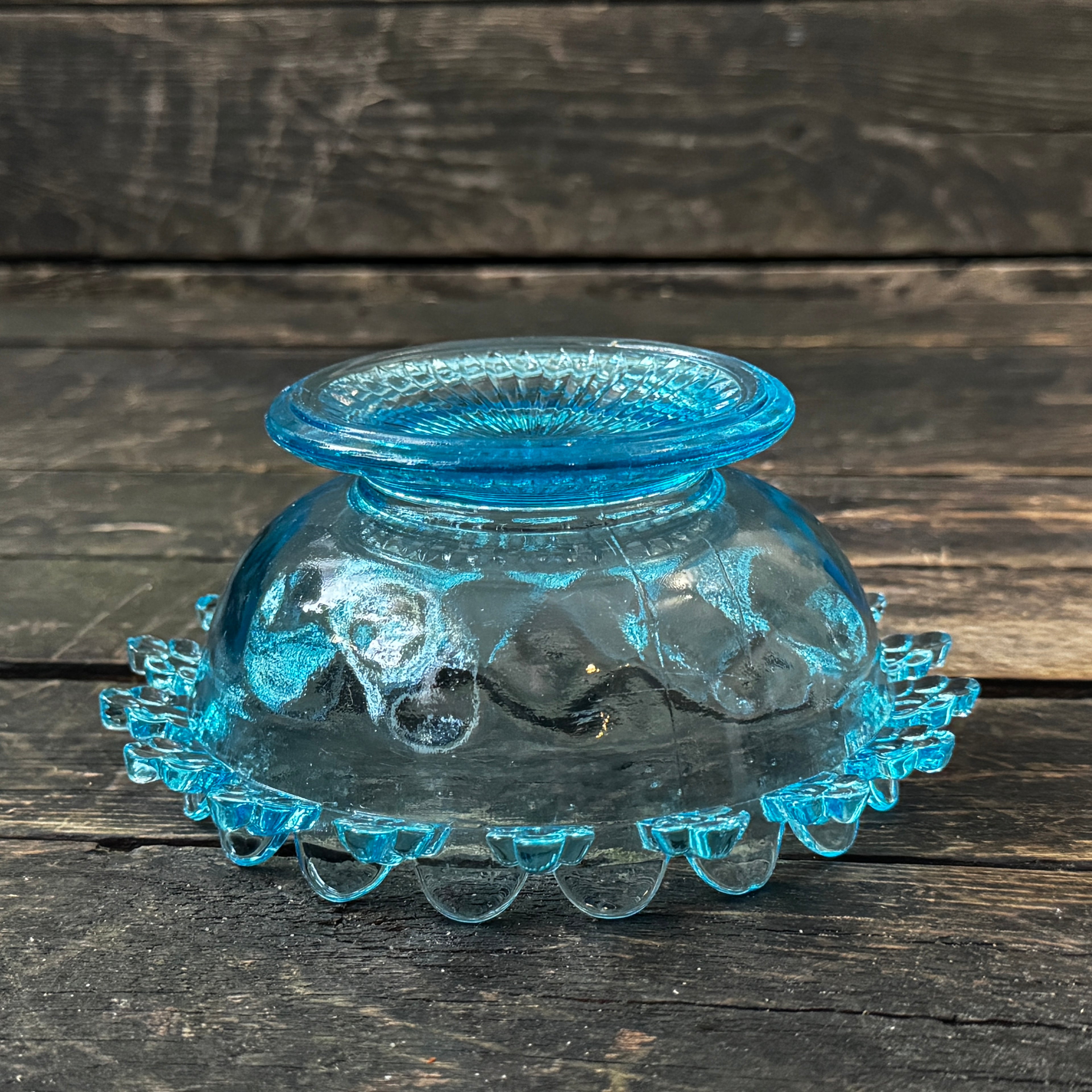 1930s or 1940s pressed glass sweet or trinket bowl in gorgeous pale blue