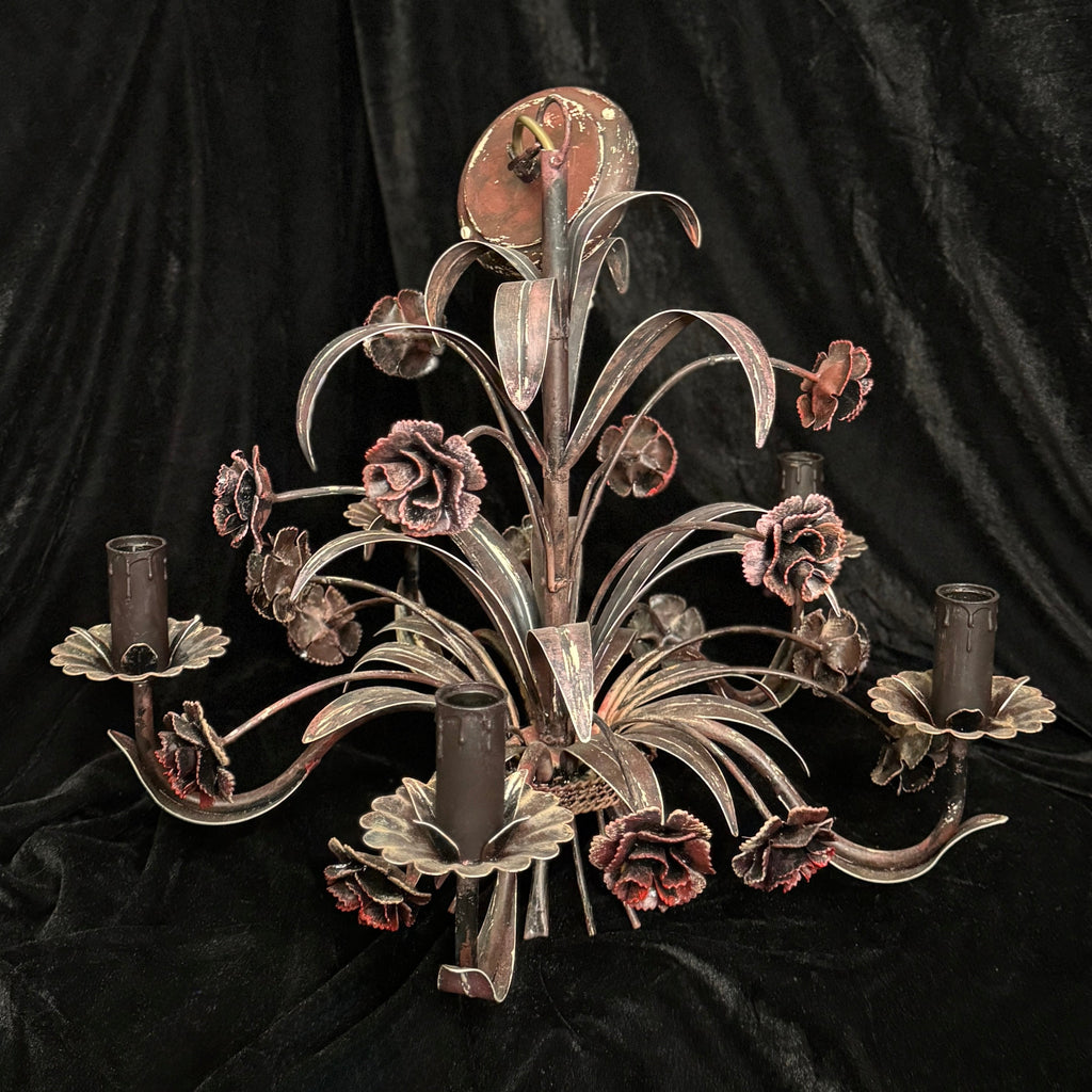 Hand-painted metal dark flower chandelier