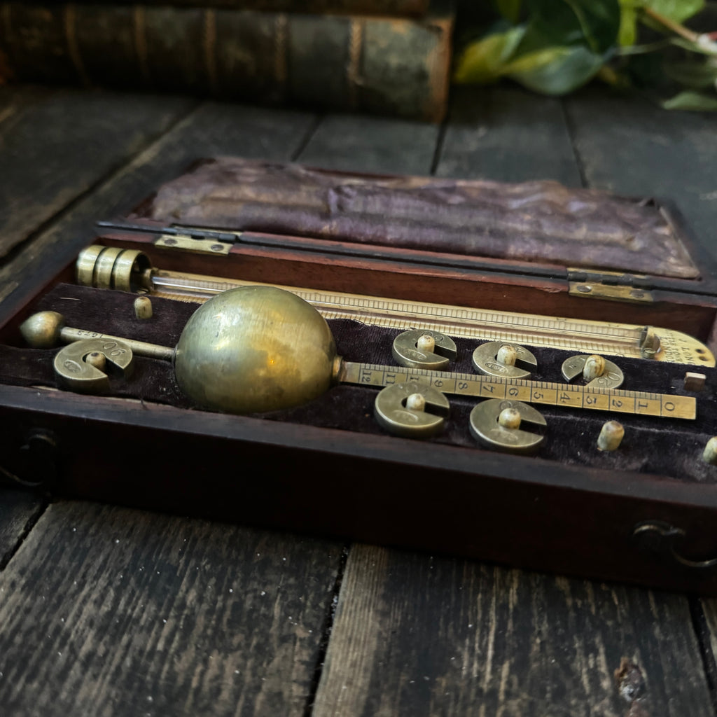 Early 1800s Sikes’ Hydrometer in Wooden and Bone Case