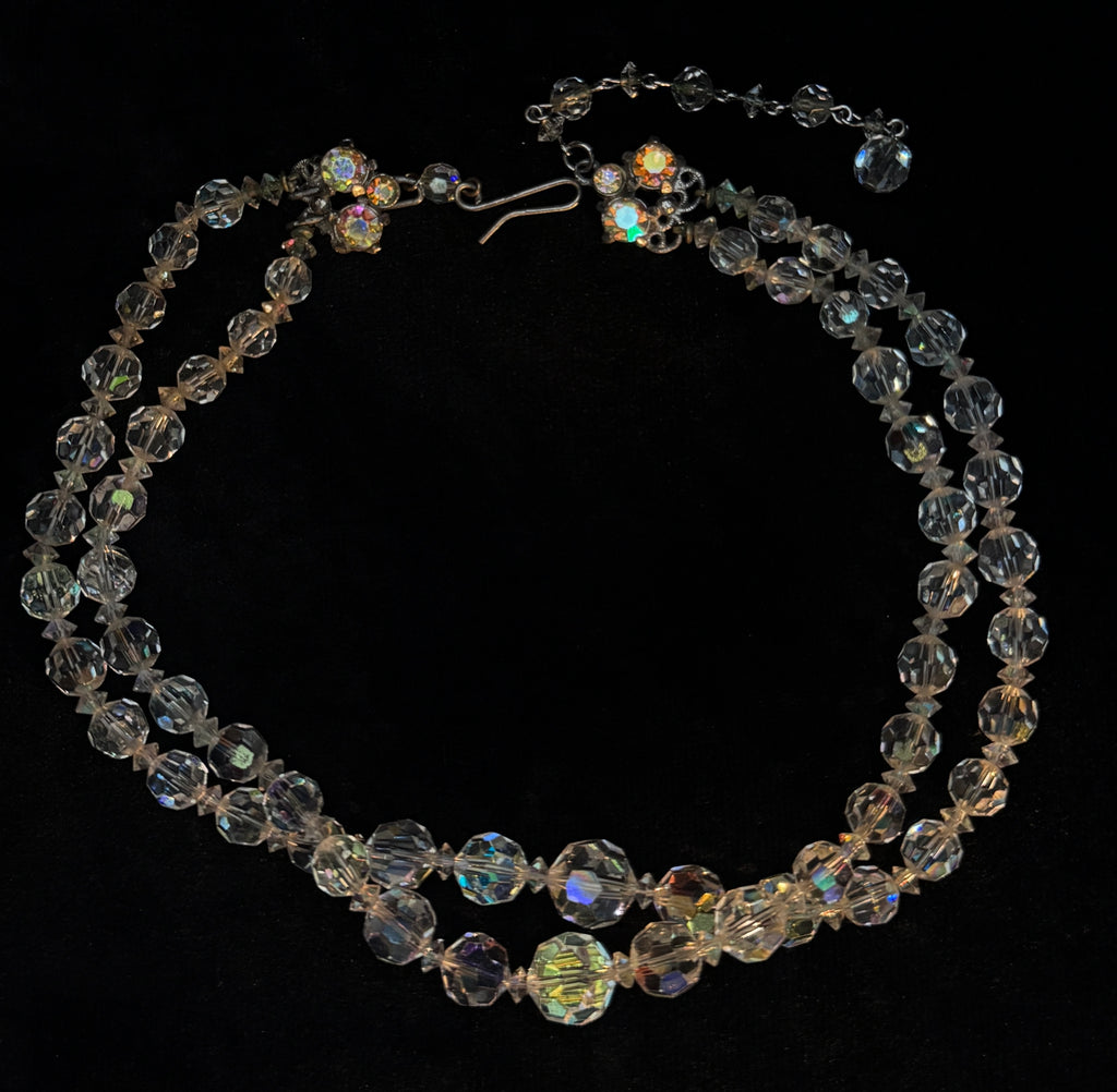 Original 1950s Aurora Borealis glass crystal double stand necklace
