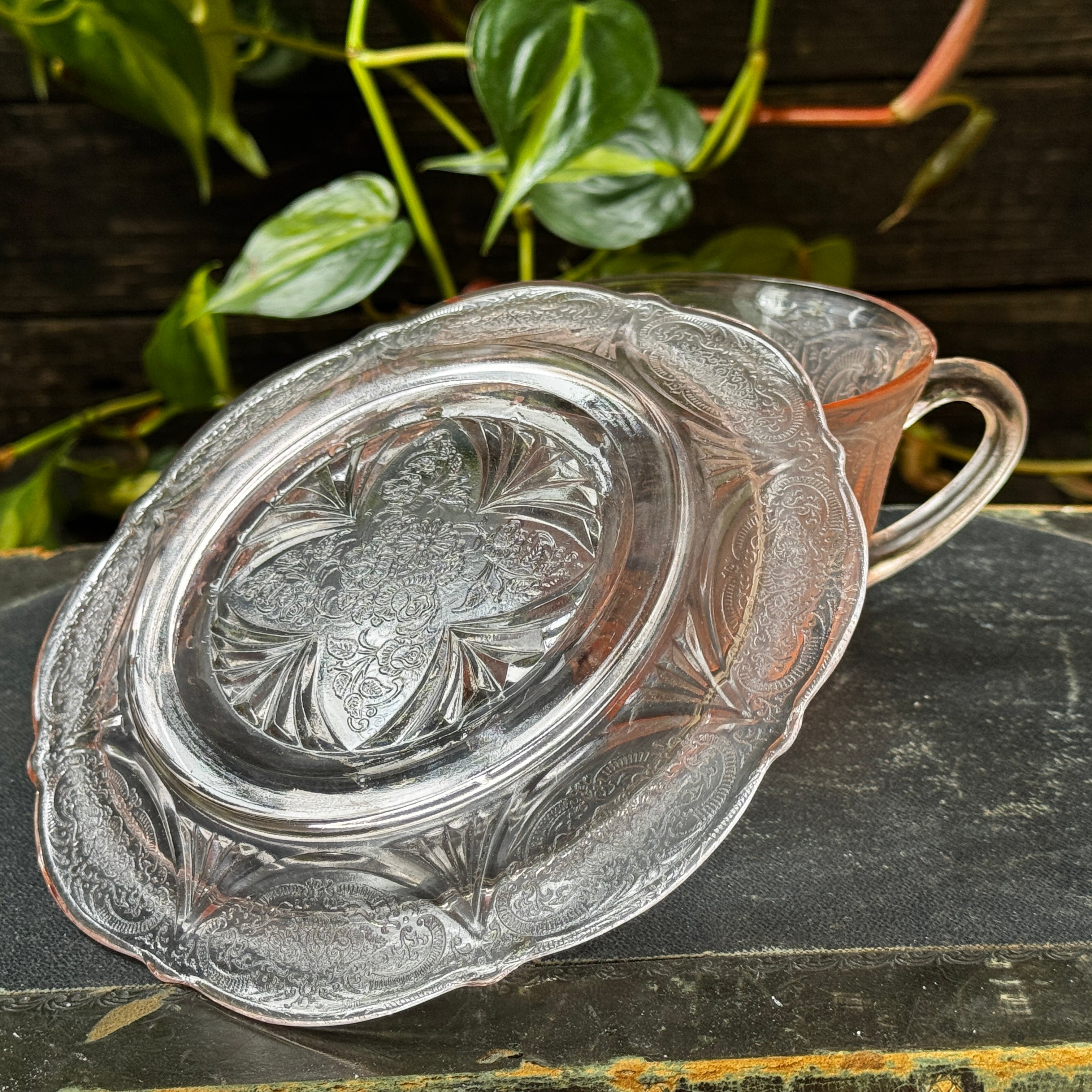 Hazel Atlas 1930s Pressed Glass Cup and Saucer