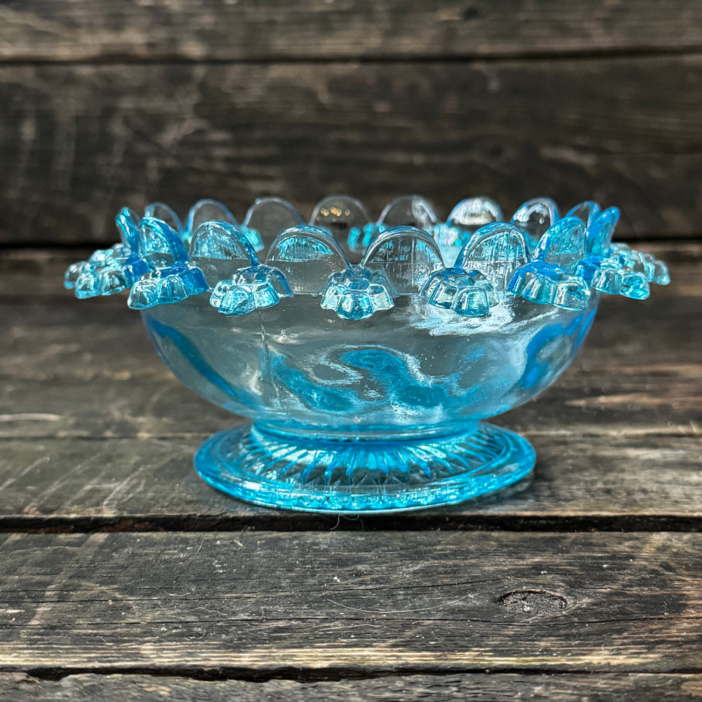 1930s or 1940s pressed glass sweet or trinket bowl in gorgeous pale blue