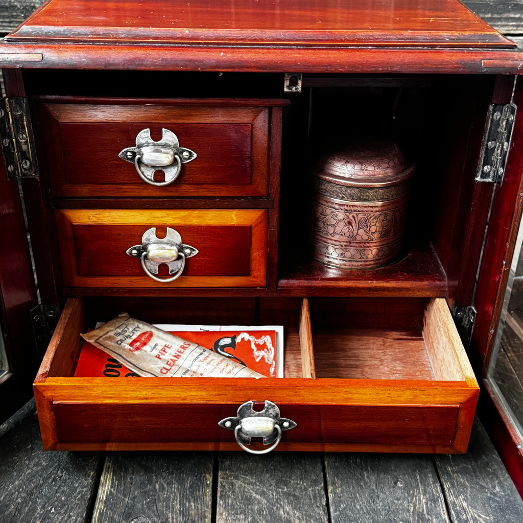 Tobacco Cabinet w/ Bevelled Glass Doors, Plus Accessories