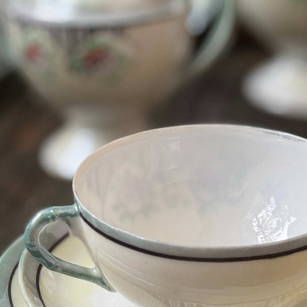 Delicate Hand-Painted Japanese Eggshell Ware Tea Set For Two