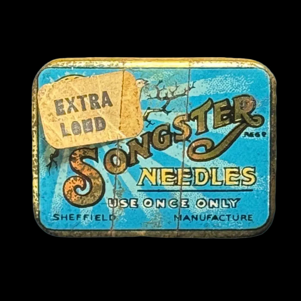 Azure blue, 1930s 'Songster' tin of gramophone needles