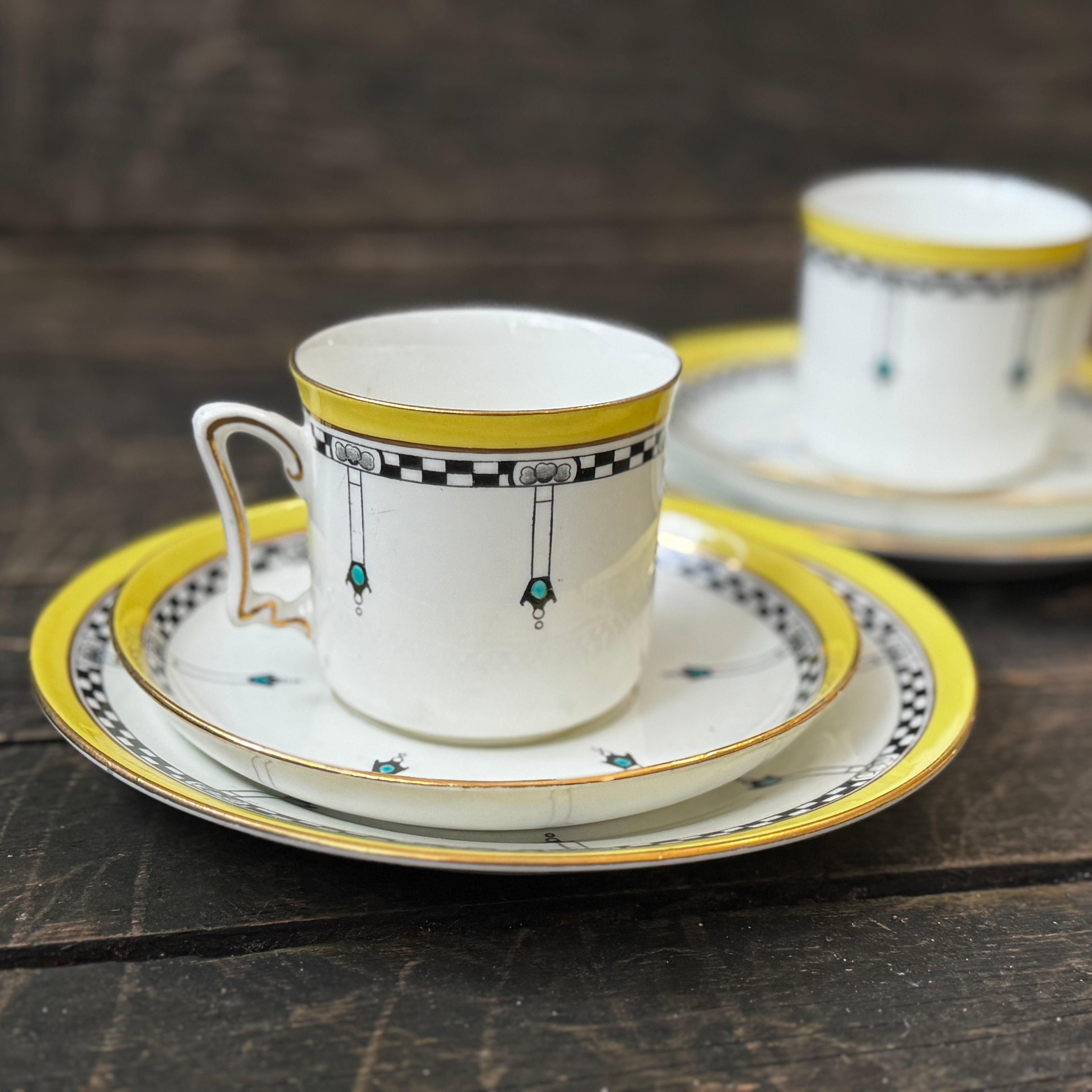 Set of two Art Deco espresso /coffee cups with matching saucers and plates