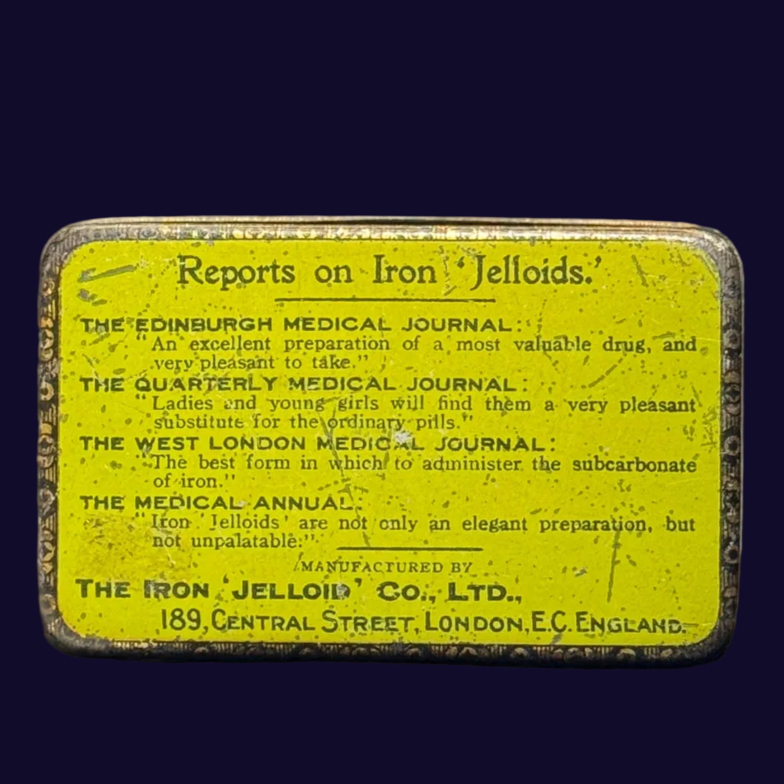 Gorgeous 1920s era 'Iron Jelloids No. 1' tin
