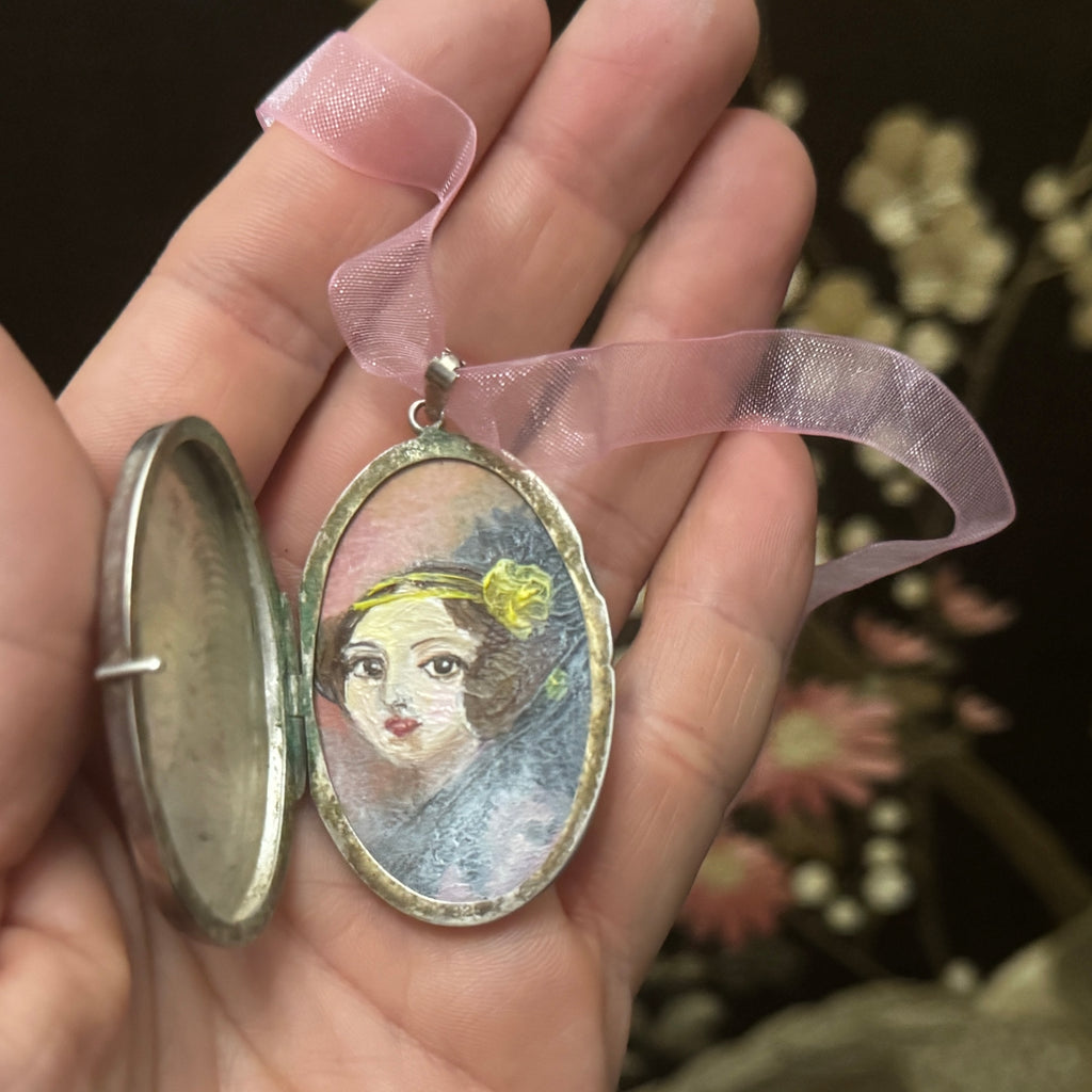 Sterling silver locket containing an original oil miniature of Ada Lovelace, 19th century computing pioneer