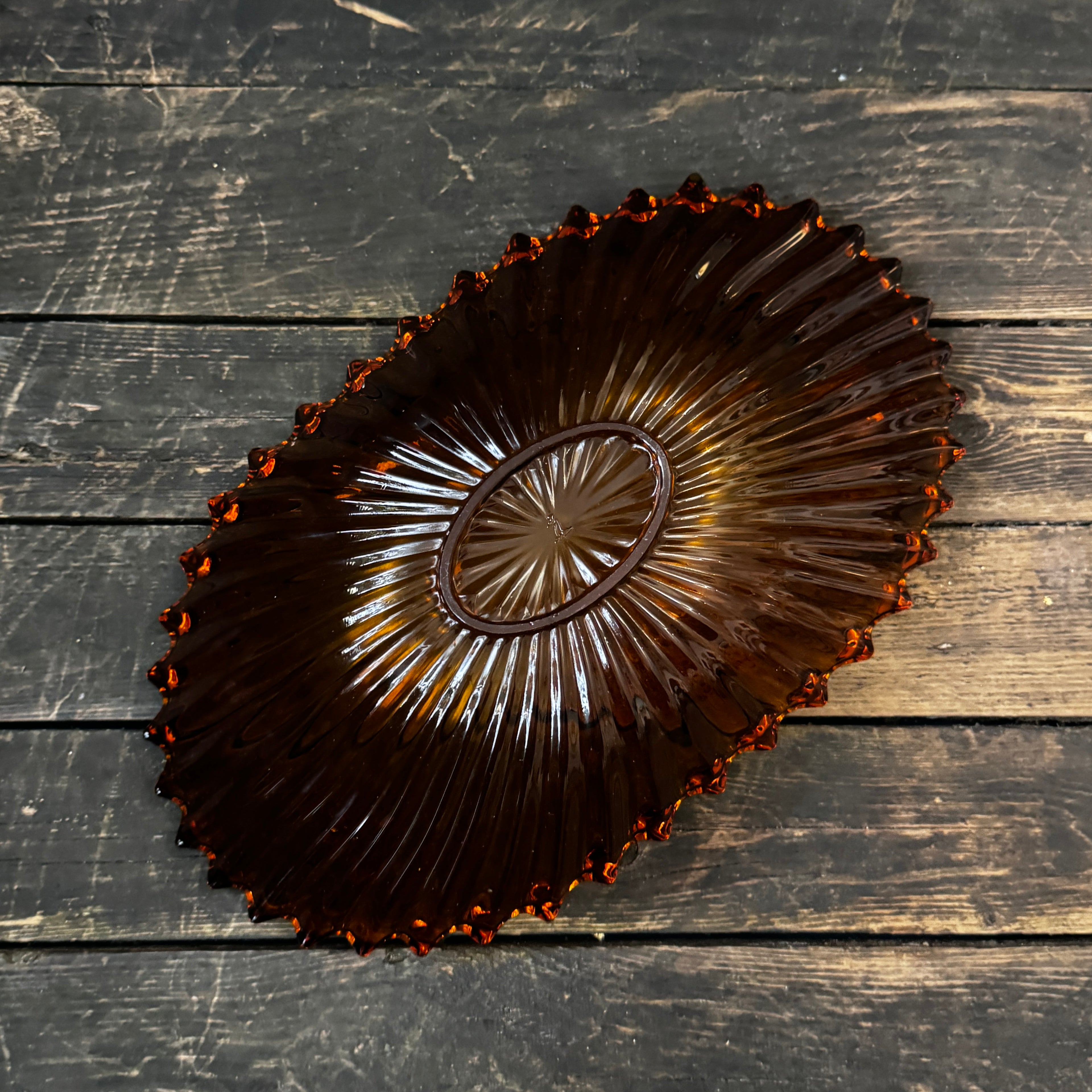 Large Art Deco pressed glass bowl in a rich amber shade 1930s