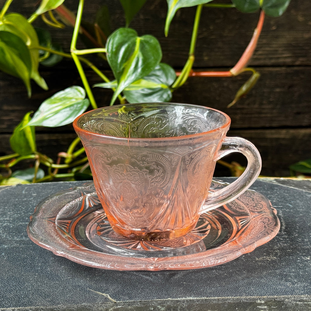 Hazel Atlas 1930s Pressed Glass Cup and Saucer