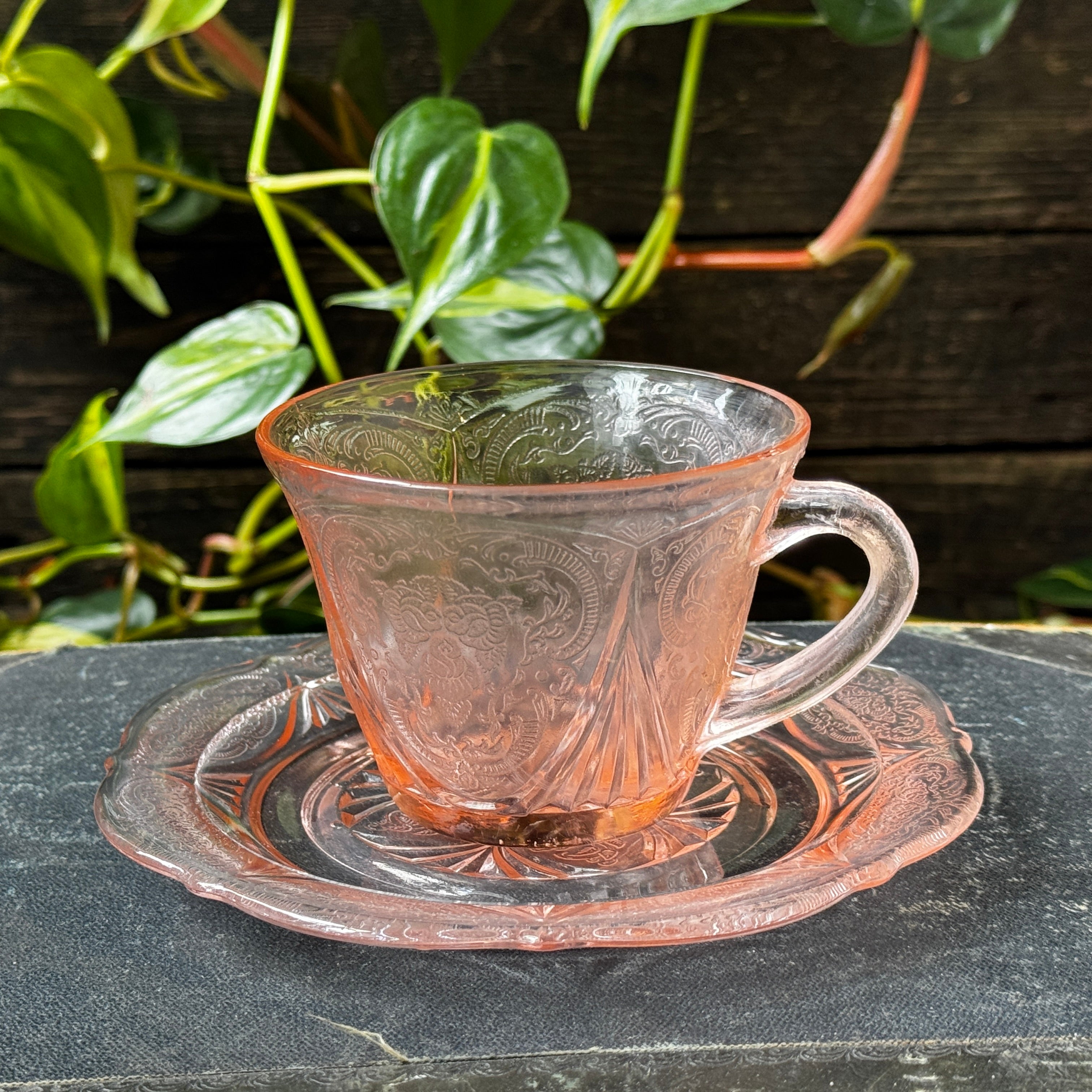 Hazel Atlas 1930s Pressed Glass Cup and Saucer