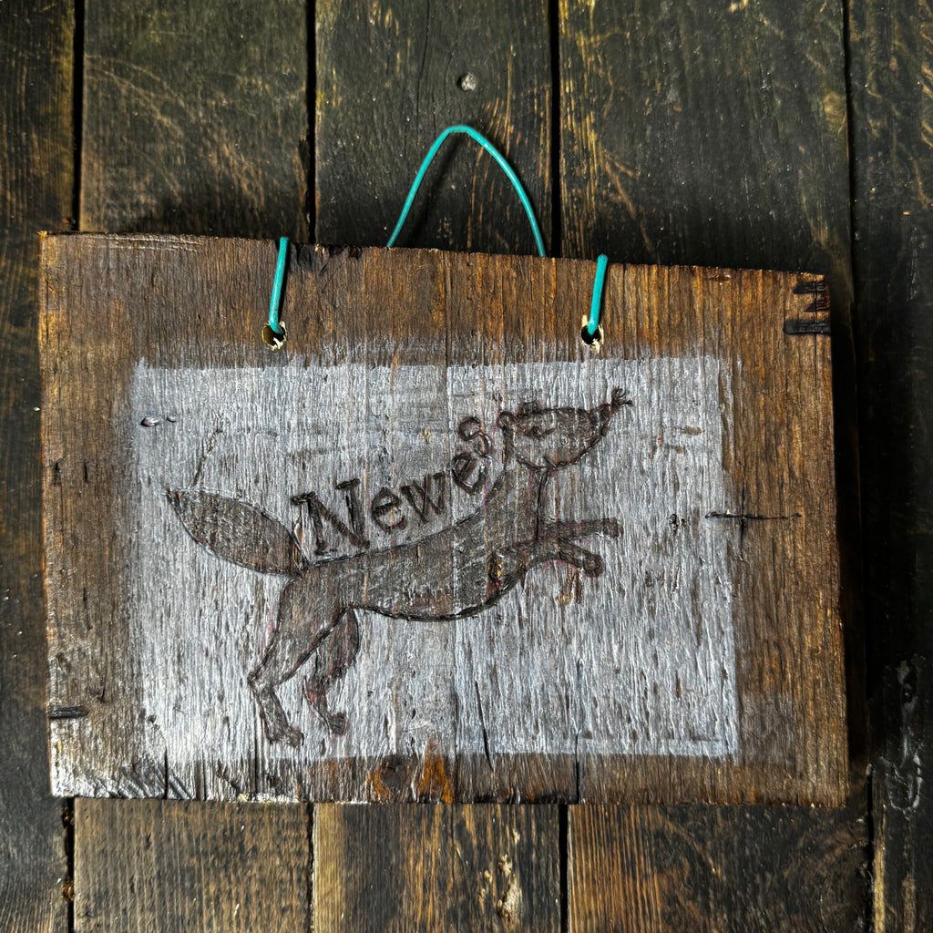 Witch’s Familiar ‘Newes’, Handmade, Reclaimed Wood, Woodcut Wall Hanging