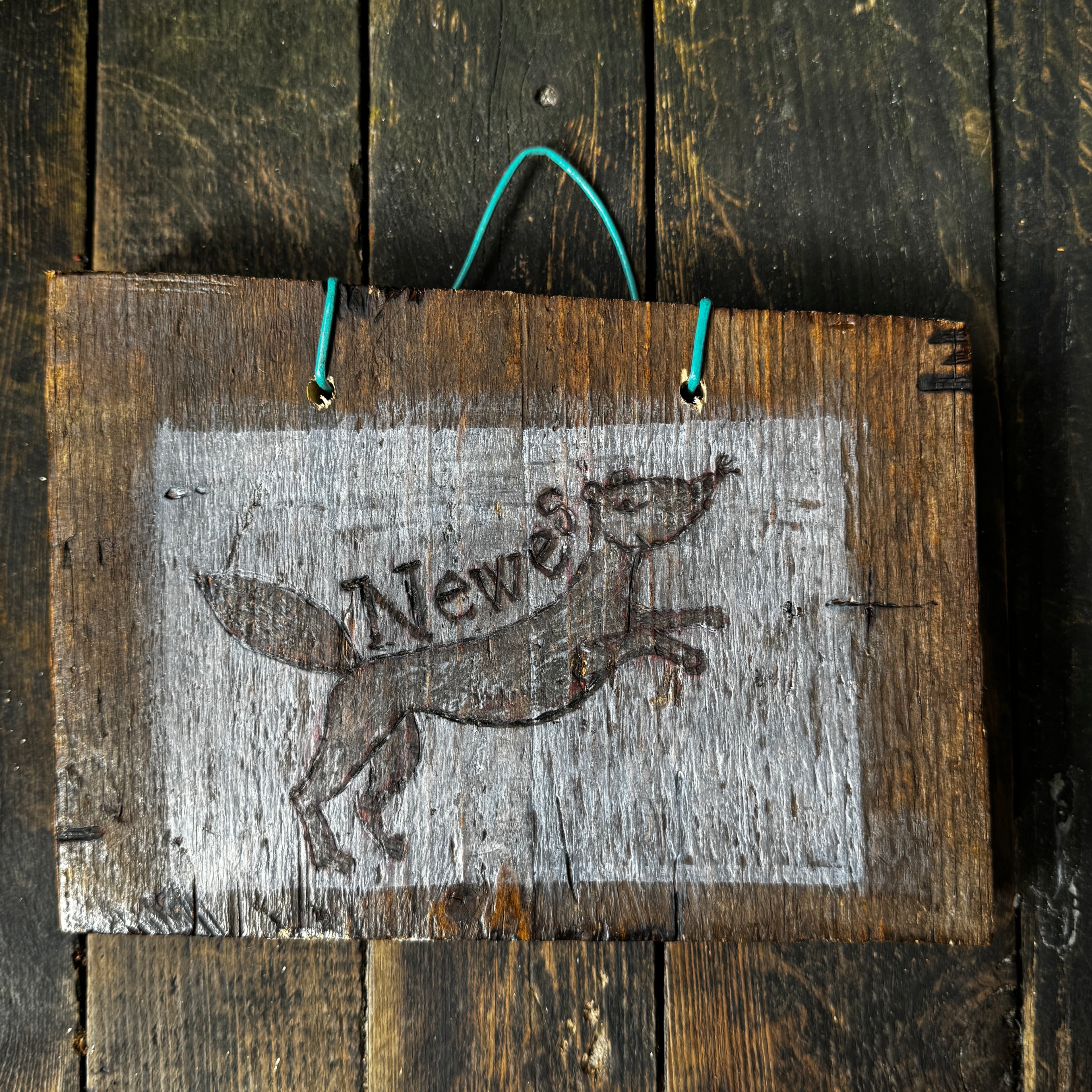 Witch’s Familiar ‘Newes’, Handmade, Reclaimed Wood, Woodcut Wall Hanging